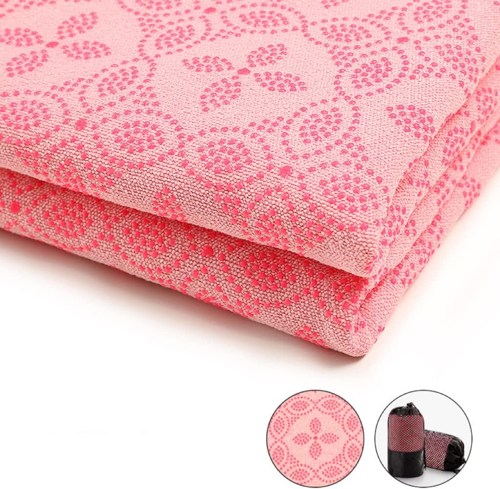 Yoga Towel, Hot Yoga Mat Towel - Sweat Absorbing Non-Slip for Hot Yoga, Pilates and Workout, 24x72 inches with Upgraded Clover-Shaped Grip Dots (Pink 2)