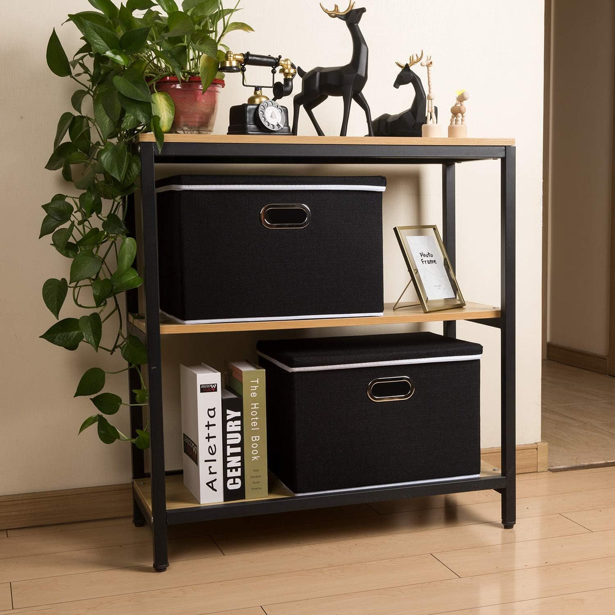 PRANDOM Large Foldable Storage Boxes with Lids [5-Pack] Organizer Containers Baskets Cube with Cover for Home Bedroom Closet Office Black17.7x11.8x11.8 For 6+ Year Old Boys and Girls