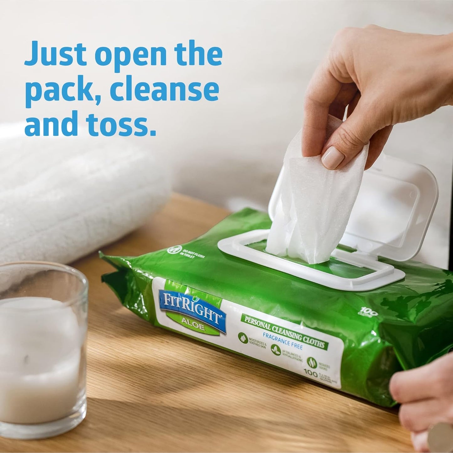 FitRight Personal Cleansing Wipes with Aloe (8x10 inch) | 600 Pieces Moisturizing Body Wipes for Adults Bathing and Incontinence Cleaning | Unscented Cloth Adult Wipes for Elderly Care