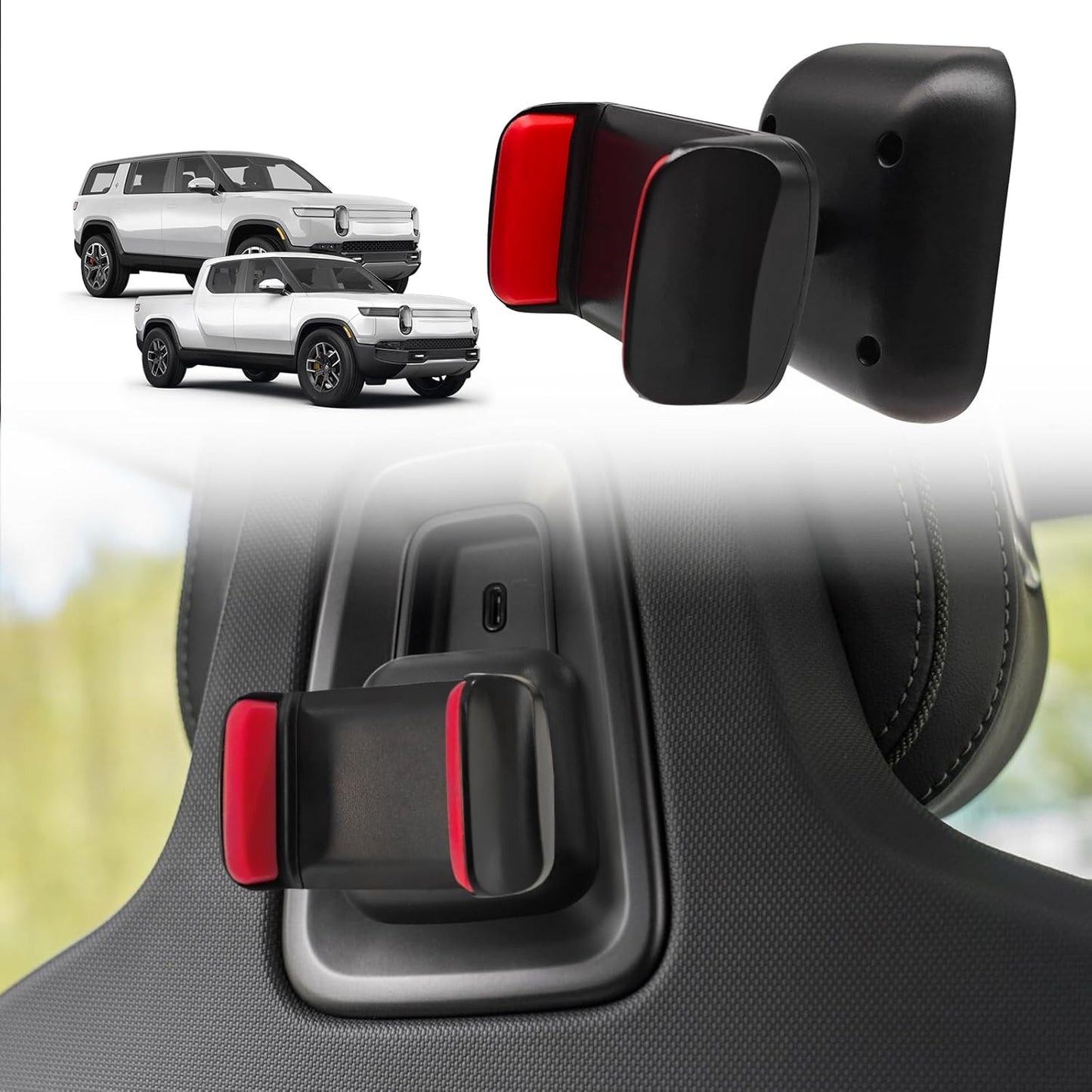 BestEvMod Seat Back Second Row Anchor 1/4 Screw Mount Phone Holder Tablet Mag Safe Compatible with 2022-2024 2025 2026 Rivian R1T&R1S Backseat fits All Phones&Android 360° Adjustable(Tablet Holder)