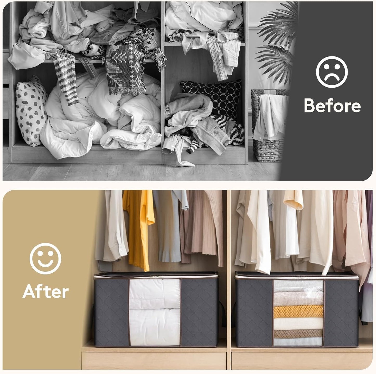 Lifewit 6 Pack Clothes Storage Bins with Lids, Foldable Blanket Storage Bags with Zippers, Clear Window and Reinforced Handles, Closet and Organization for Clothing, Sweater, Comforter, Bedding