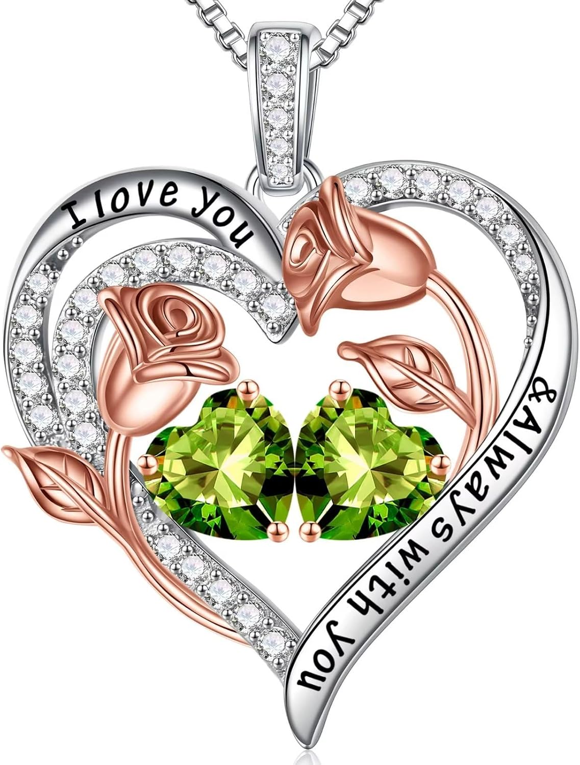 Iefil Birthstone Necklace for Women - Rose Heart Necklace