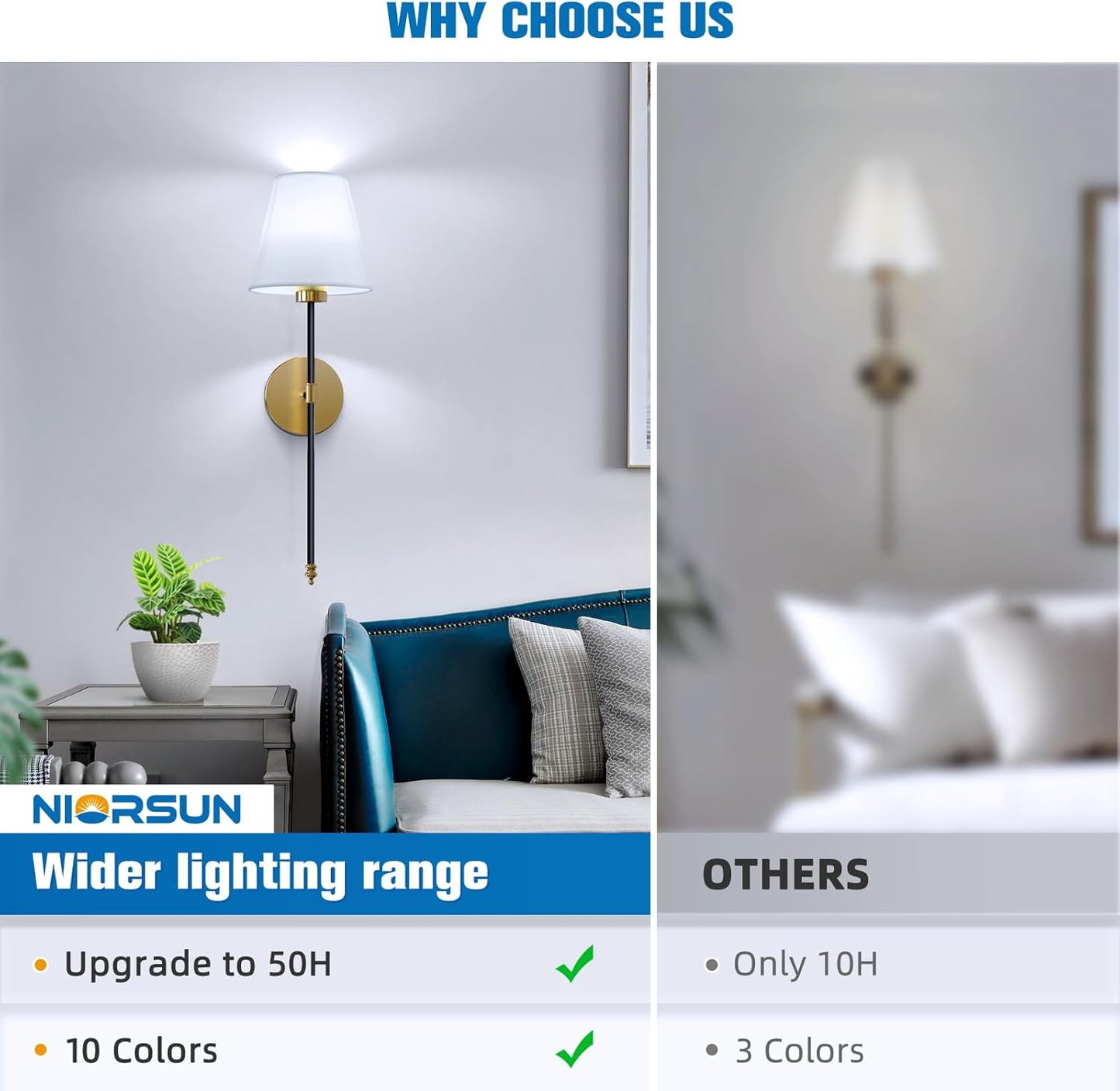 NIORSUN Battery Operated Wall Sconce Set of 2,Black-Gold Rechargeable Wall Lights with 10400mAh Dimmable Bulbs and Remote,10 Colors Wireless Wall Lamps for Bedroom Living Room Hallway Decor
