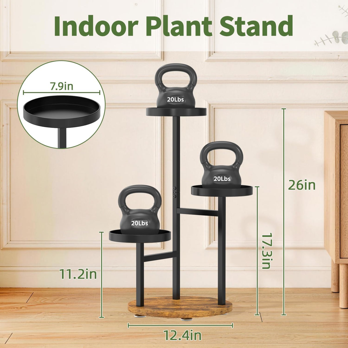LASZOLA Corner Plant Stand Indoor Flower Shelf Tall, 3 Tiers Metal Black