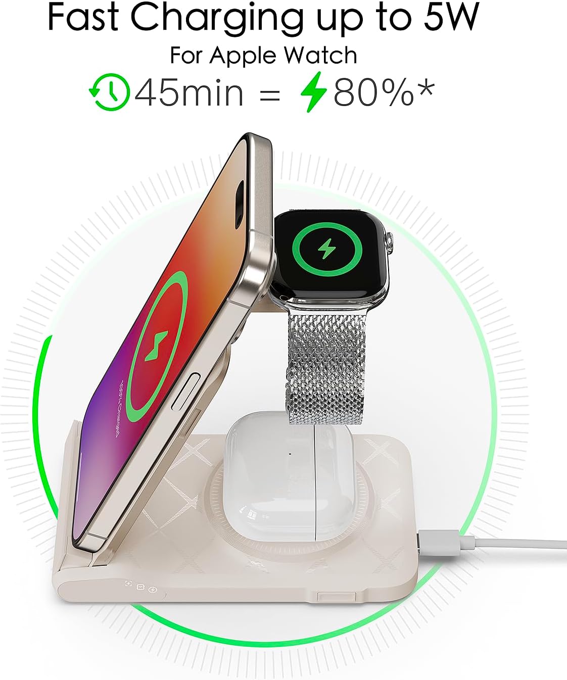 3 in 1 Charging Station for Multiple Devices,Travel Wireless Charging Station, Foldable Charger for iPhone 17 Air 16 15 14 13 12 Series,& Android Phone,& iWatch (USB-C Adapter Included)