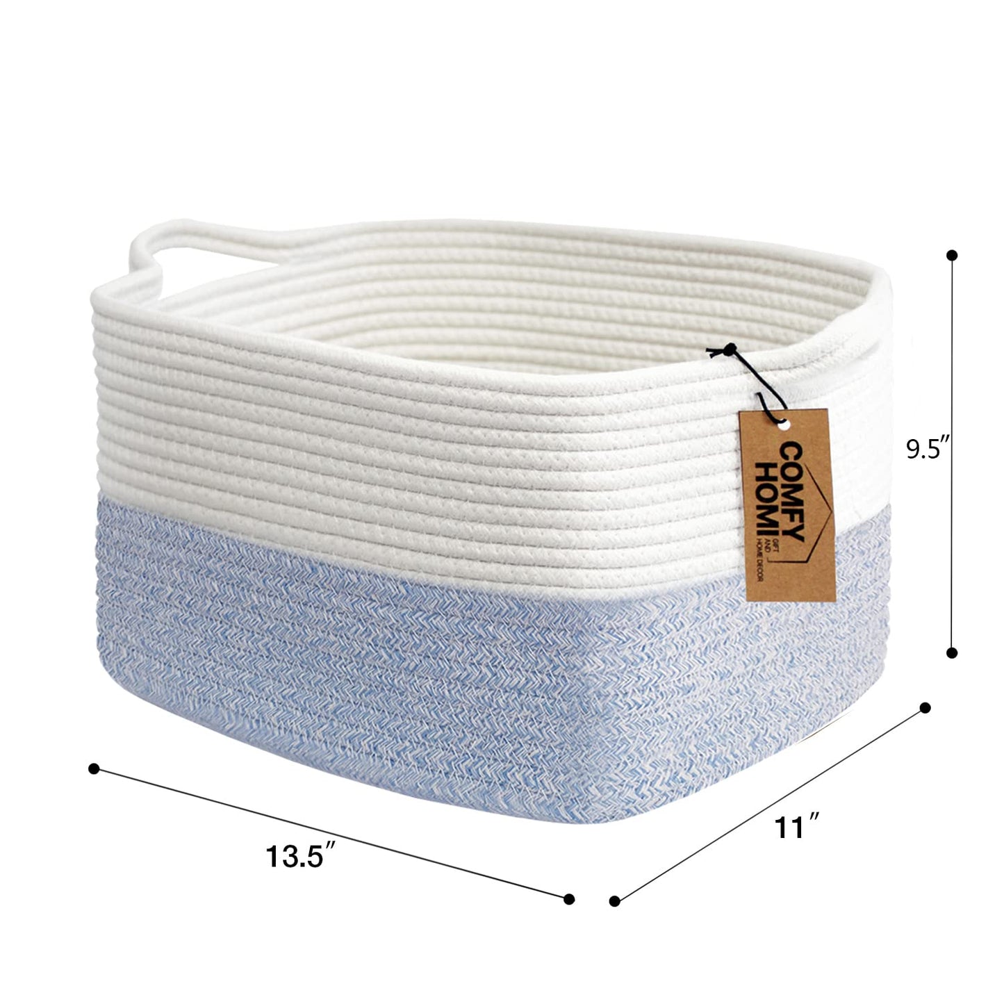 COMFY-HOMI Cotton Rope Woven Basket with Handles for Shelves,Toys,Book, Cloth Storage Baskets Bin for Organizing- 1 PCSToy Decorative Organizer for Living Room, Bathroom
