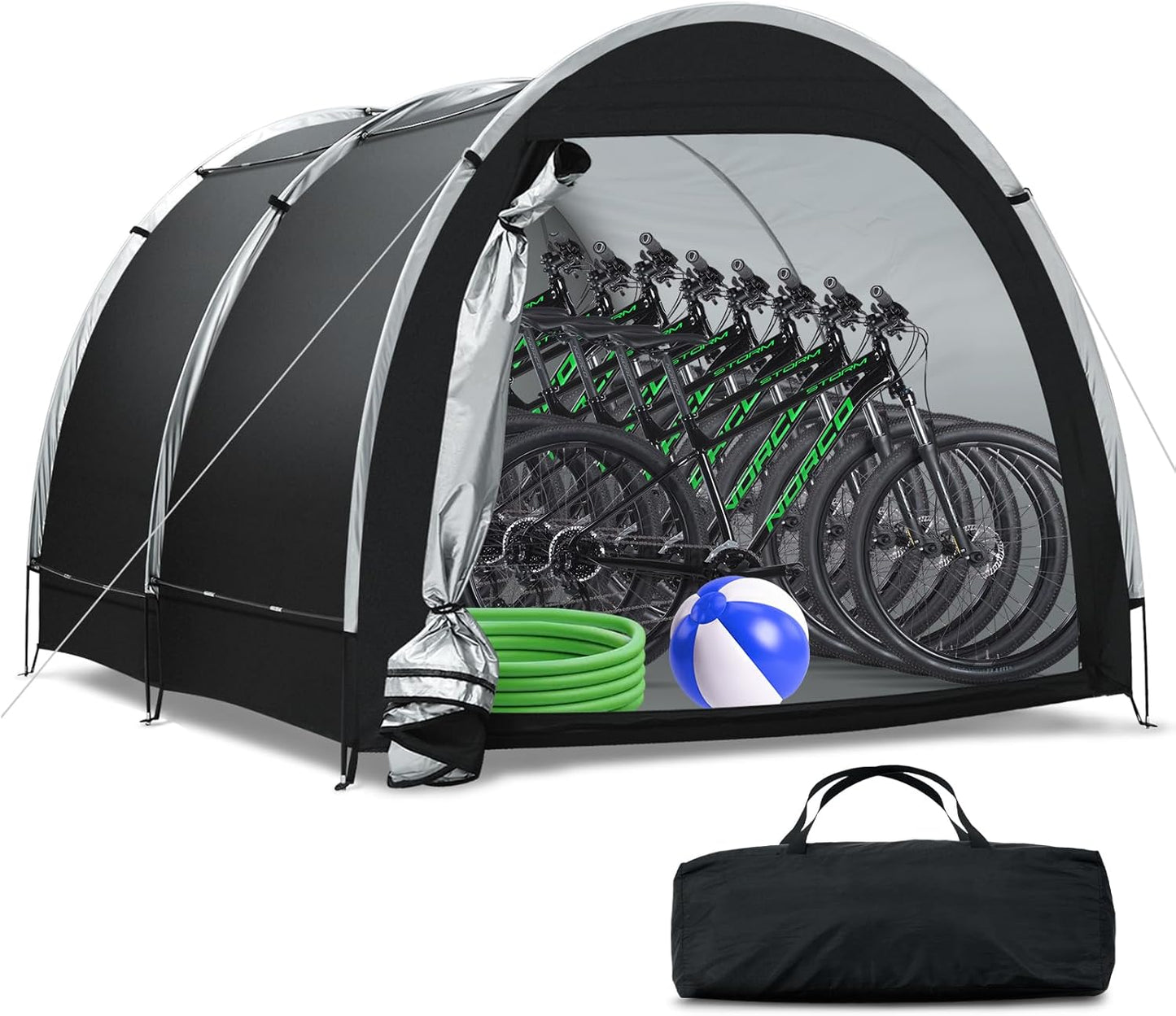 Bike Storage Tent for Outdoor, 2 Bike Capacity with Extra Top Space, PU5000 Waterproof 210D Oxford Fabric with Taped Seams, Portable Floor Storage Shed for Bicycle, Motorcycle & Garden Tools, etc