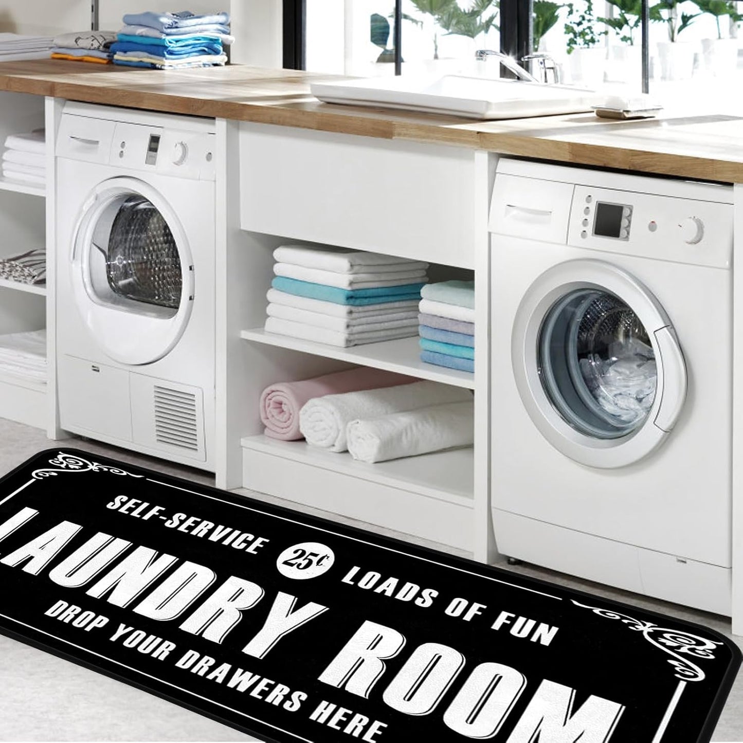 Black 2 Farmhouse Rug Runner.nslip, Waterproof Runner for Kitchen, Bathroom, Mudroom Decor 20''x48''