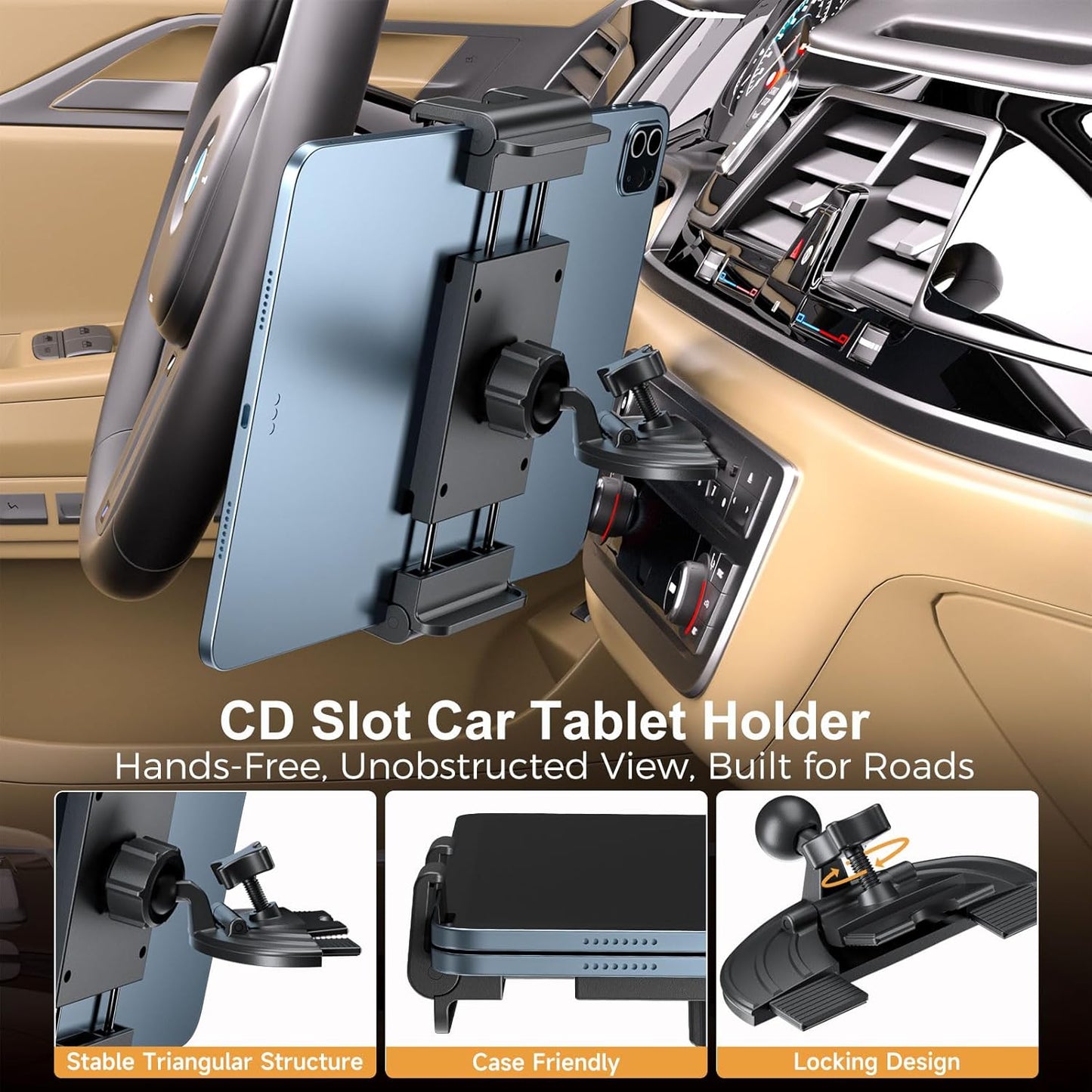 PLDHPRO iPad Holder for Car CD Slot, Adjustable Tablet Mount Air Vent Stand Compatible with 5.5'' -14.6'' Phone, iPad mini/Air/Pro, Galaxy Tab, Z Fold, Vehicle GPS Navigation Accessories