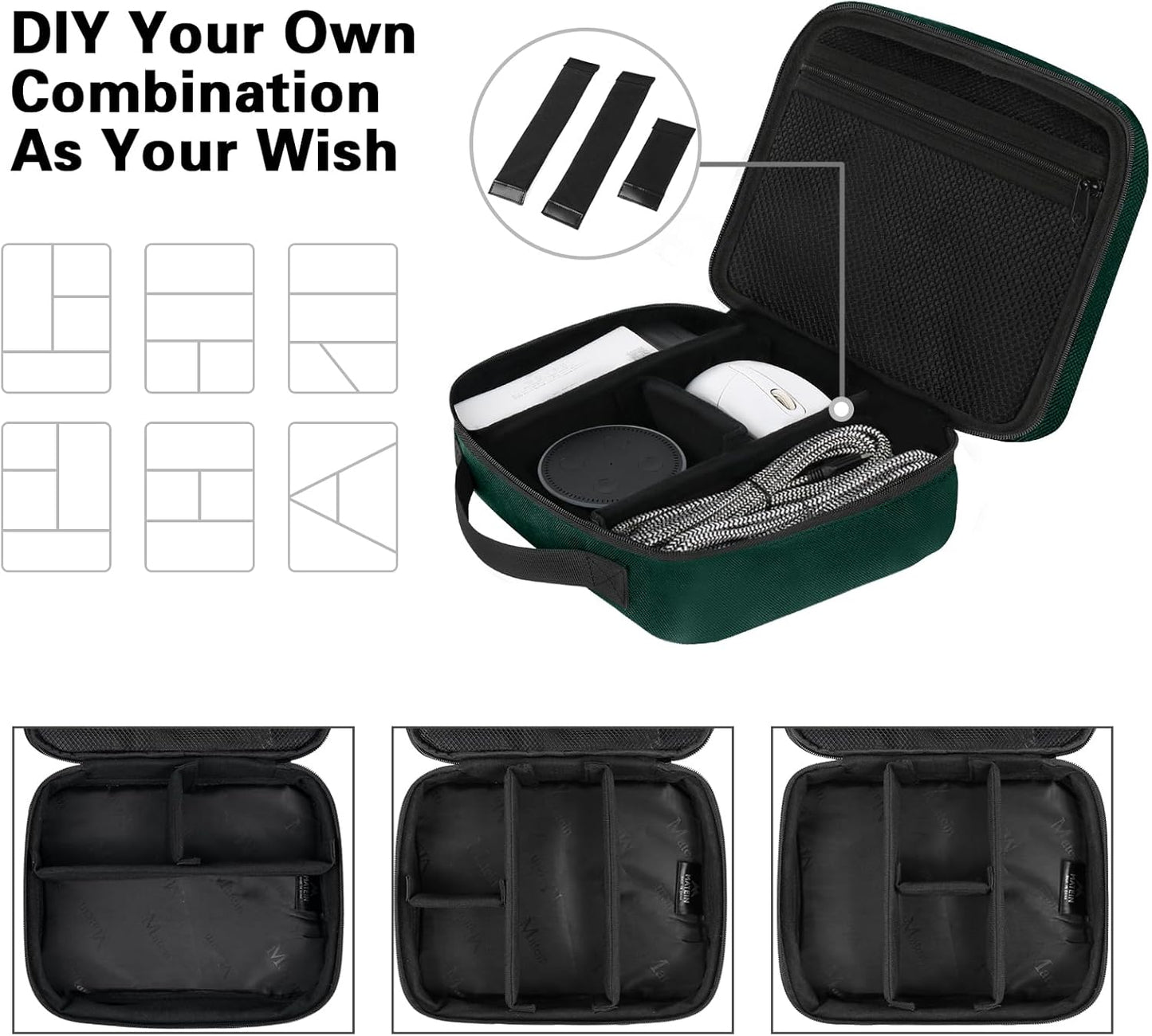 MATEIN Electronics Travel Organizer, Double Layers Charger Organizer with Sturdy Handle for Travel Accessories, Tech gifts for Men and Women, Medium Tech Case for Cable Management, Peacock Blue