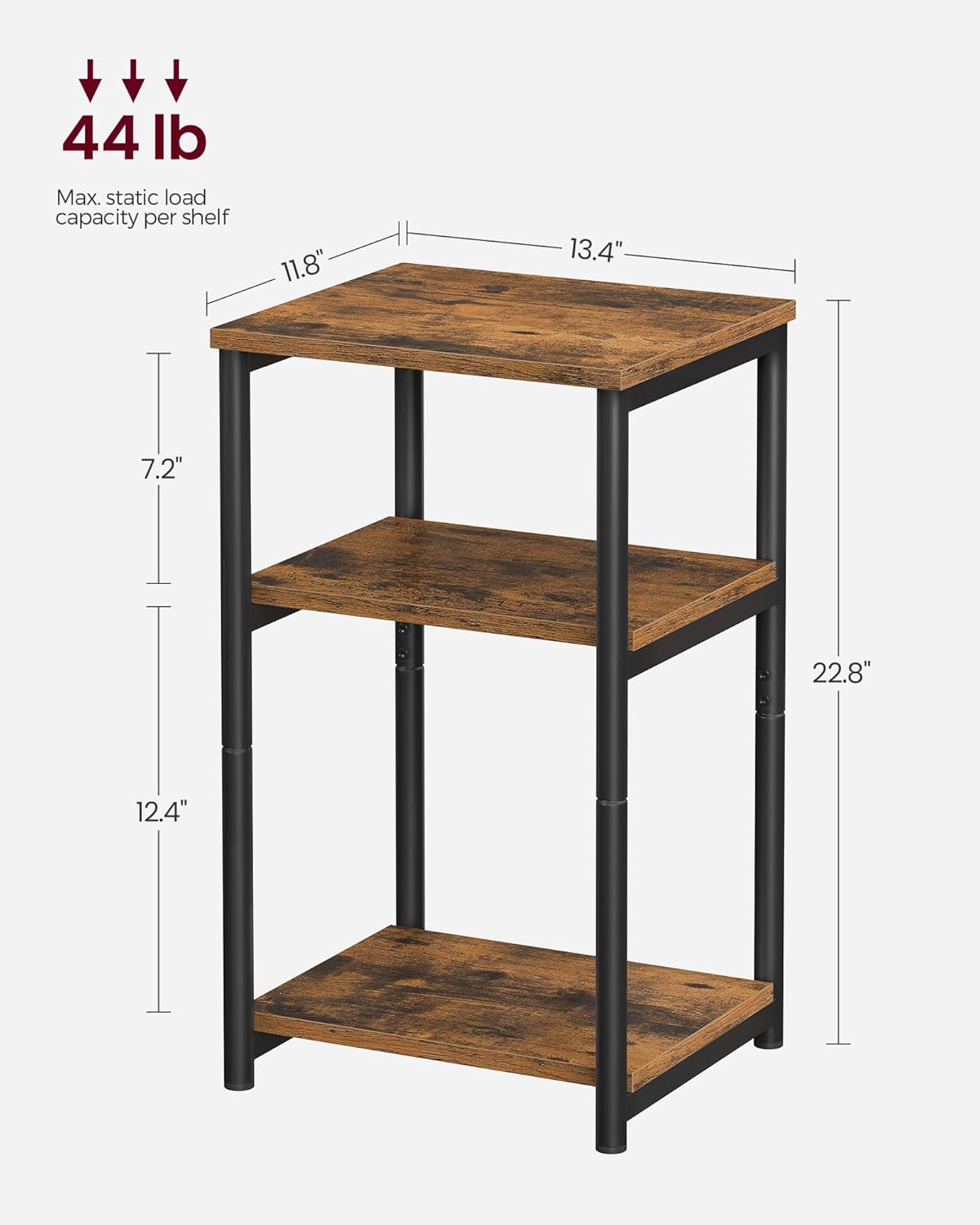 VASAGLE BARNET Collection - Side Table, Small End Table for Living Room, Modern Tall Nightstand, Bedroom, Office, Bathroom, Steel Frame, Rustic Brown and Ink Black ULET273B01