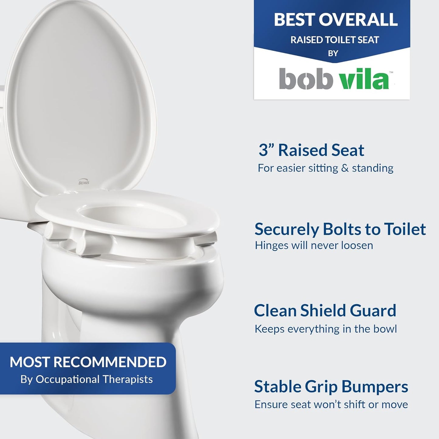 Bemis Assurance 3" Raised Toilet Seat for Seniors, Round, White | Therapist Preferred for Safety, Secure Hinges, Clean Shield Guard