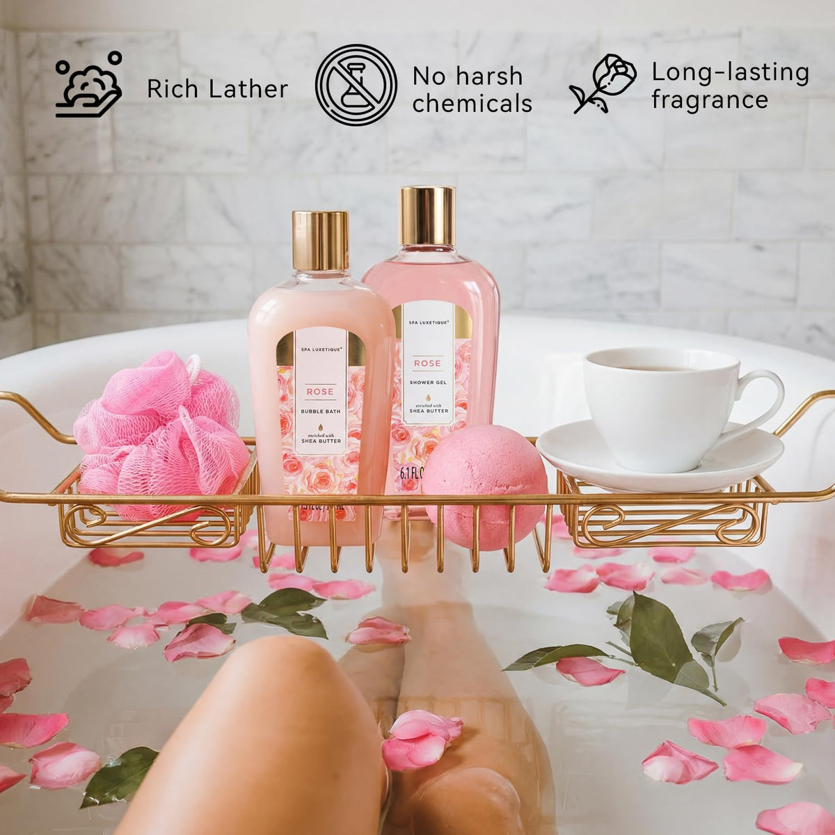Spa Luxetique Rose 10pc Gift Baskets for Women Spa Gift Set