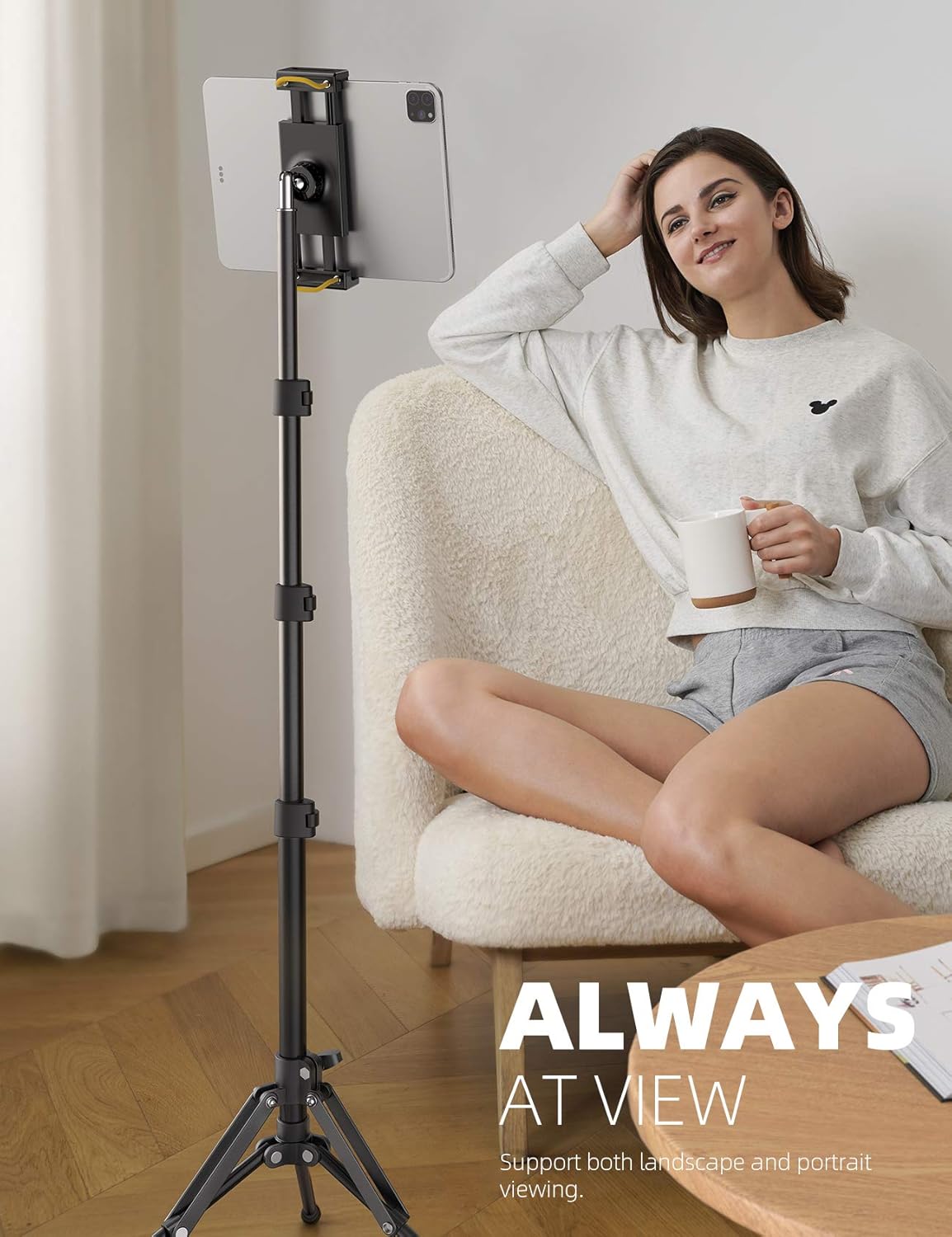 Lamicall Tablet Floor Tripod Stand - 64.9" Tablet Holder Mount with Adjustable Height for Watching, Bluetooth Remote, for 4.7-13" iPad Pro 12.9 11 10.5 Mini, Air, iPhone, Galaxy Tabs