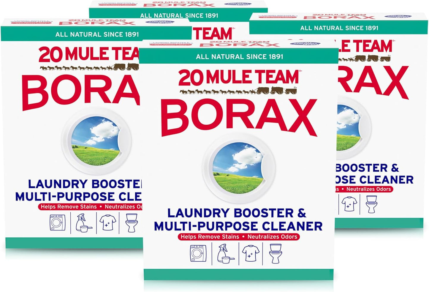 20 MULE TEAM Borax Powder, 65 Ounce, 4 Count, All Natural Laundry Booster & Multi-Purpose Household Cleaner for Kitchen and Bathroom, Stain & Odor Fighter, Helps Deodorize & Freshen