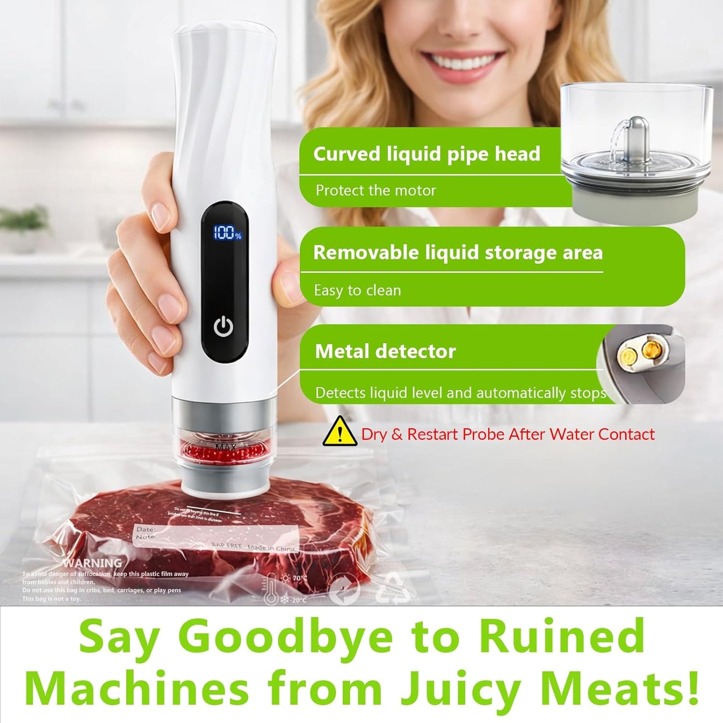 Compact Vacuum Sealer for Food Storage: Portable Handheld Food Sealer, 80kPa Suction, 1800mAh Battery, 30 Reusable Vacuum Bags, Preserve 5X Freshness with Easy Operation