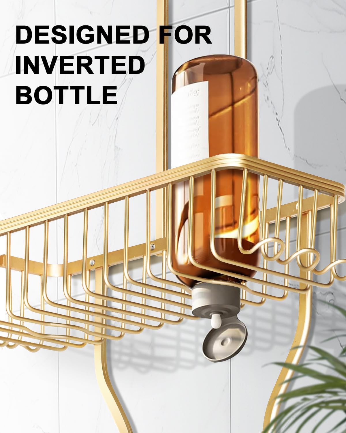 Shower Caddy Hanging - Never Rust Shower Hanging Organizer - Aluminum Over the ShowerHead Caddy with Soap Basket and 6 Razor/Sponge Hooks (Gold)