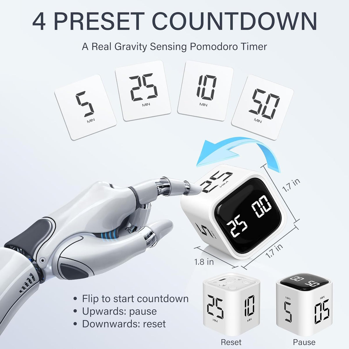 Rotating Productivity Timer 5/25/10/50, Desk Flip Timer for ADHD, White