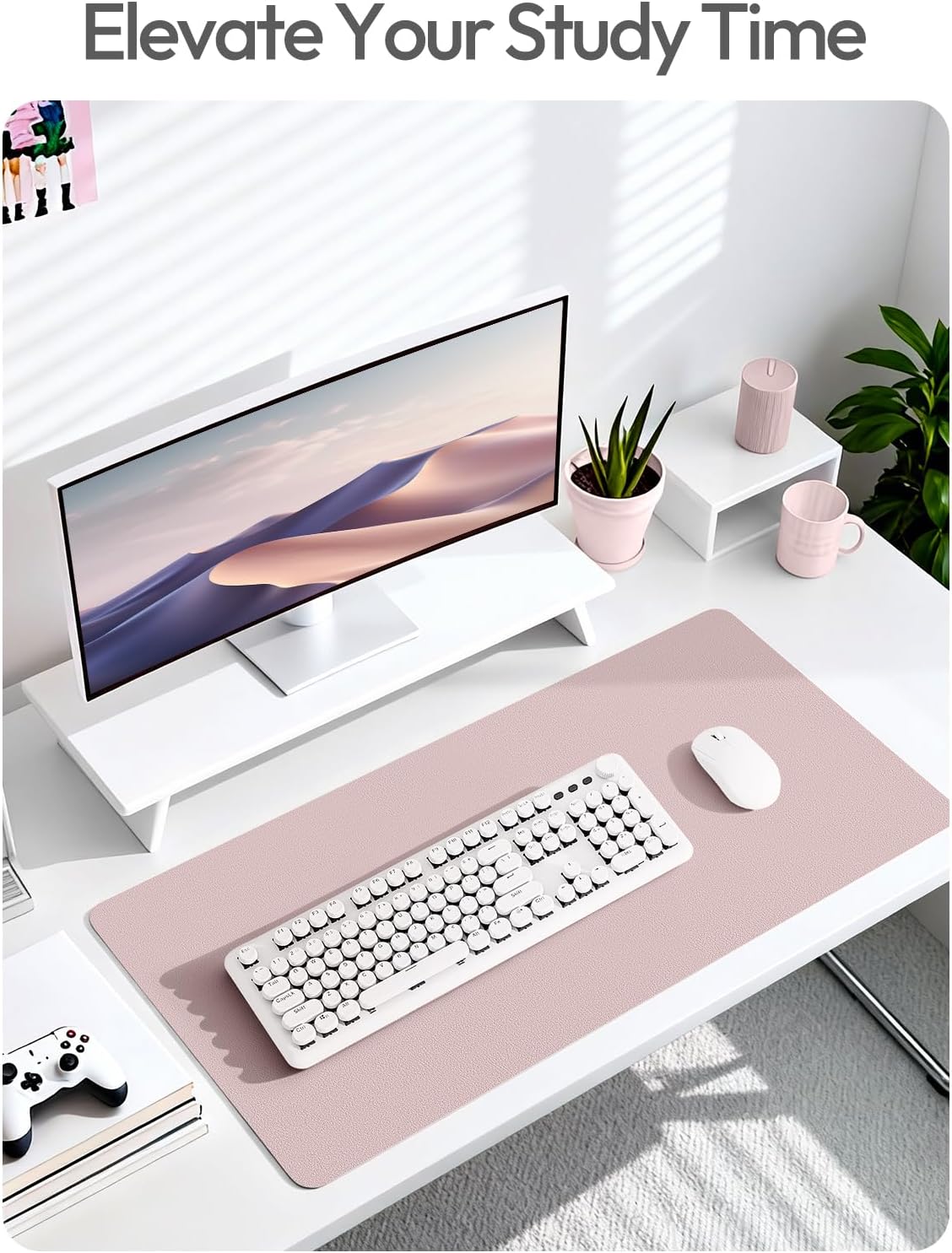 YSAGi Leather Desk Protector, Office Mat, Large Mouse Mat, Non-Slip PU Leather Blotter, Laptop Desk Mat, Waterproof Writing Pad for Office and Home (Grayish Lavender, 31.5" x 15.8")
