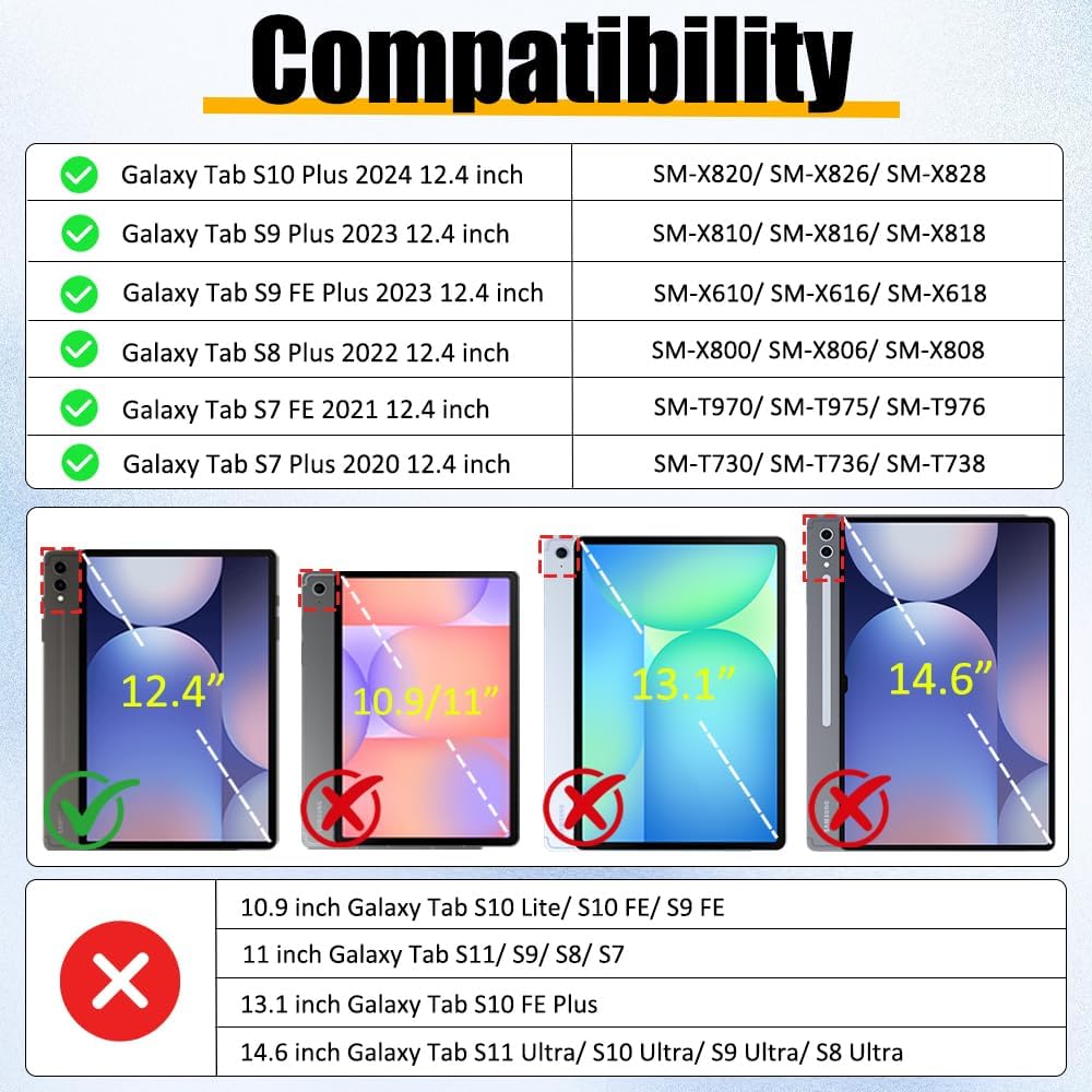 Case for Samsung Tab S10+ Plus/S9 Plus/S9 FE+/S8 Plus/S7 Plus/S7 FE 12.4"