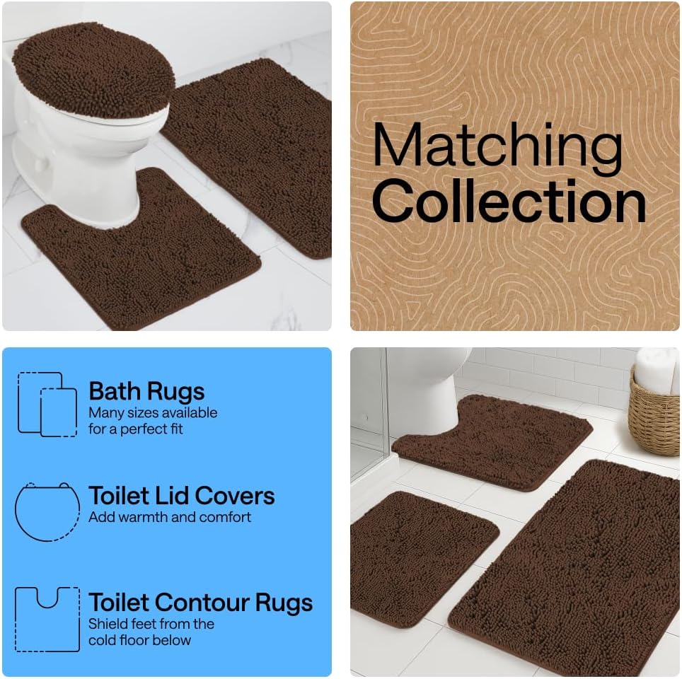 GORILLA GRIP Bath Rug Mat, Thick Soft Absorbent Chenille, Quick Dry Microfiber Mats, Rubber Backing Washable Shower Floor Rugs, US Designed Bathroom Bathmat Home Decor Accessories, 24x17, Brown