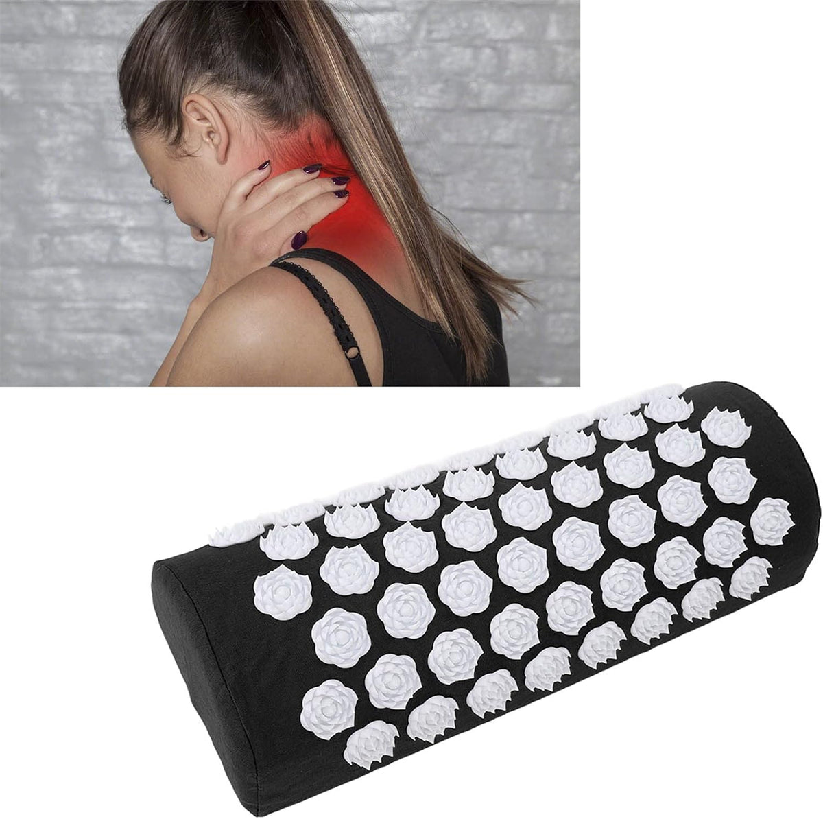 Acupressure Pillow for Neck, Acupressure Massage Pillow, Floral Stimulation Design ABS and Cotton Material Great Yoga Meditation(Black)
