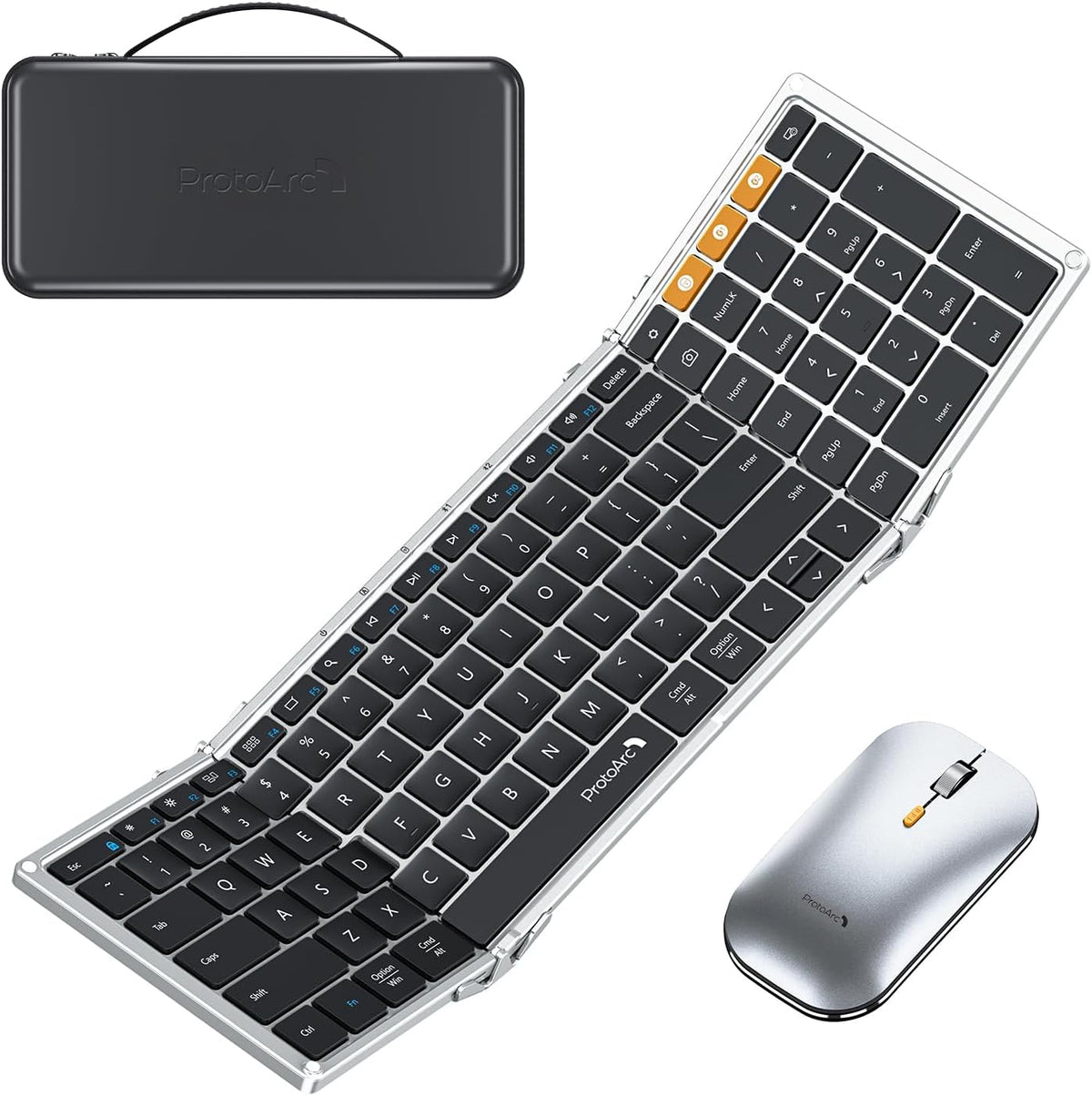 ProtoArc XKM01 Full-Size Foldable Keyboard Mouse for Travel - Black Silver