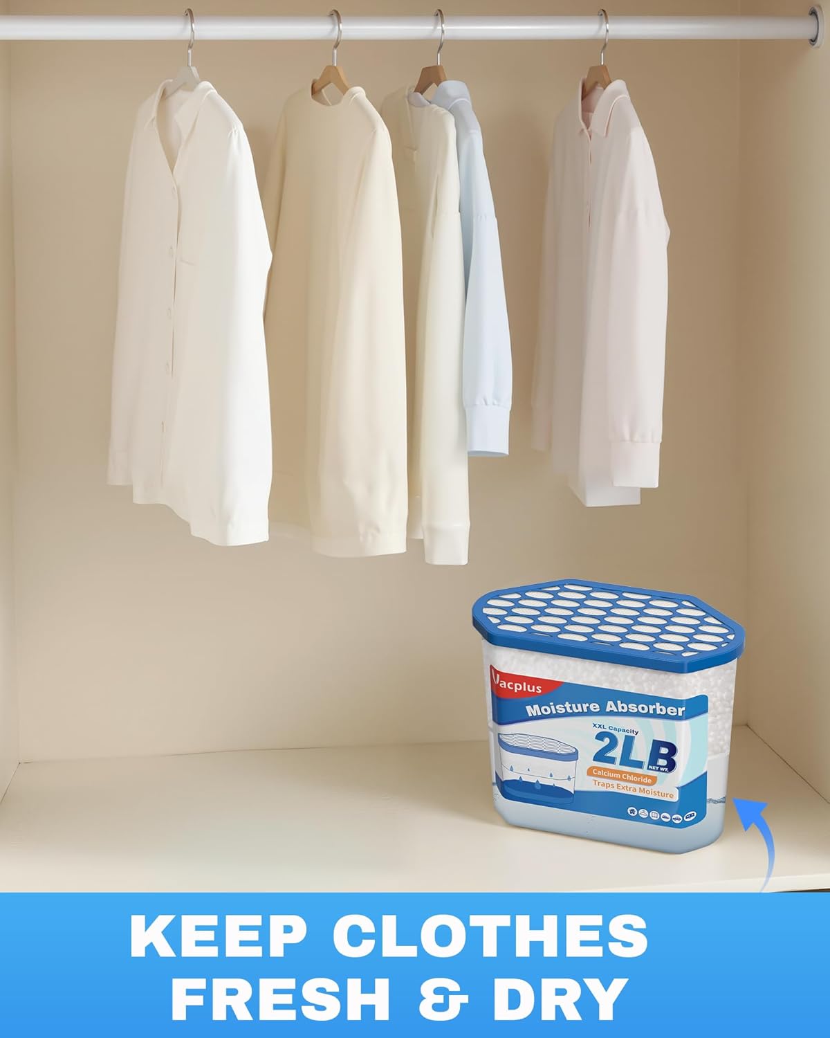 Vacplus Moisture Absorber Buckets – Large Capacity Dehumidifier and Humidity Absorber for Closet, Basement, Bathroom, RV, and Storage Areas, Unscented, 2 lbs, 4 Pack