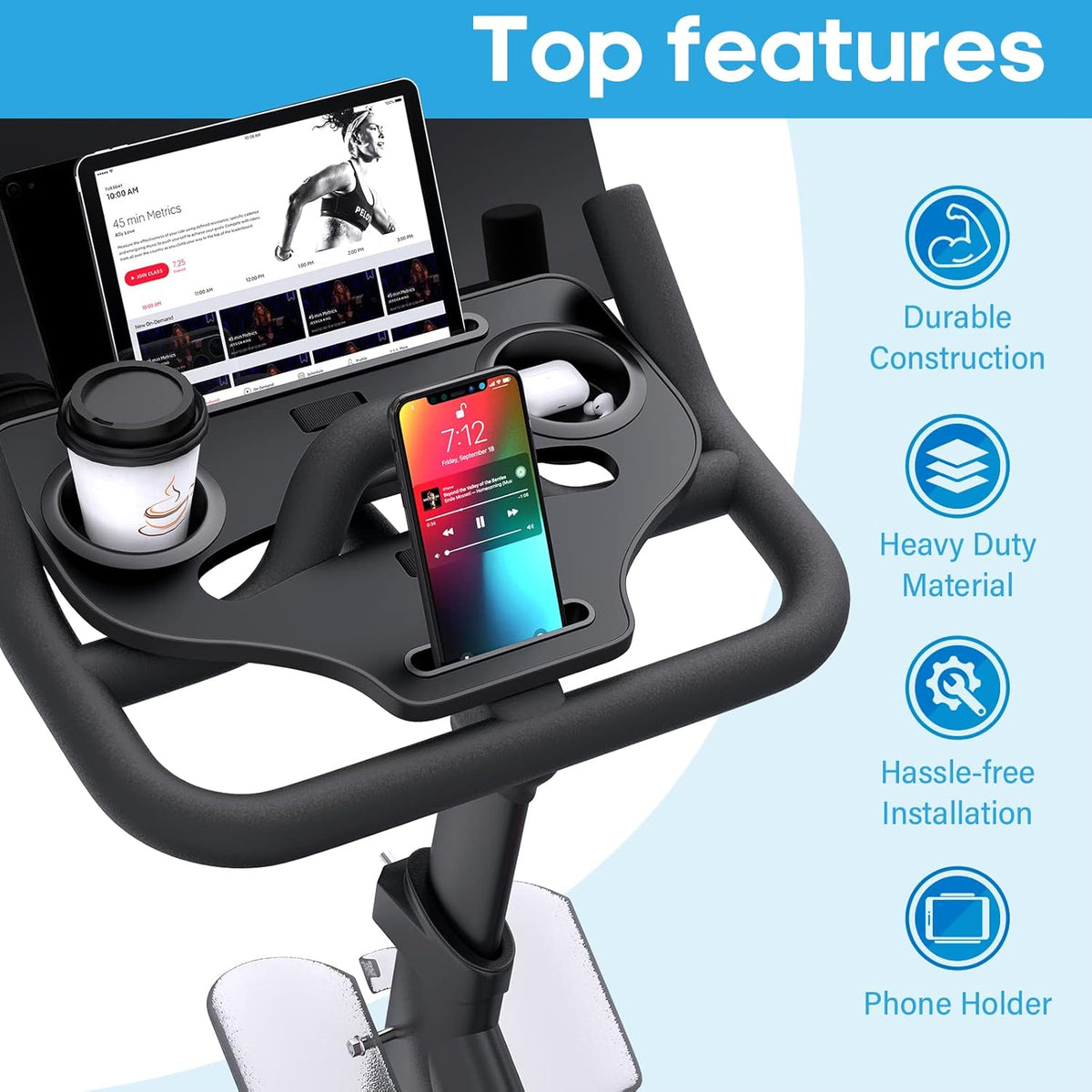 Desk Attachment for Peloton Bike (NOT Bike+) Tray Holder for Phone, Cup, Tablet, Ergonomic Platform Tray Accessories for Peloton Spin Bikes