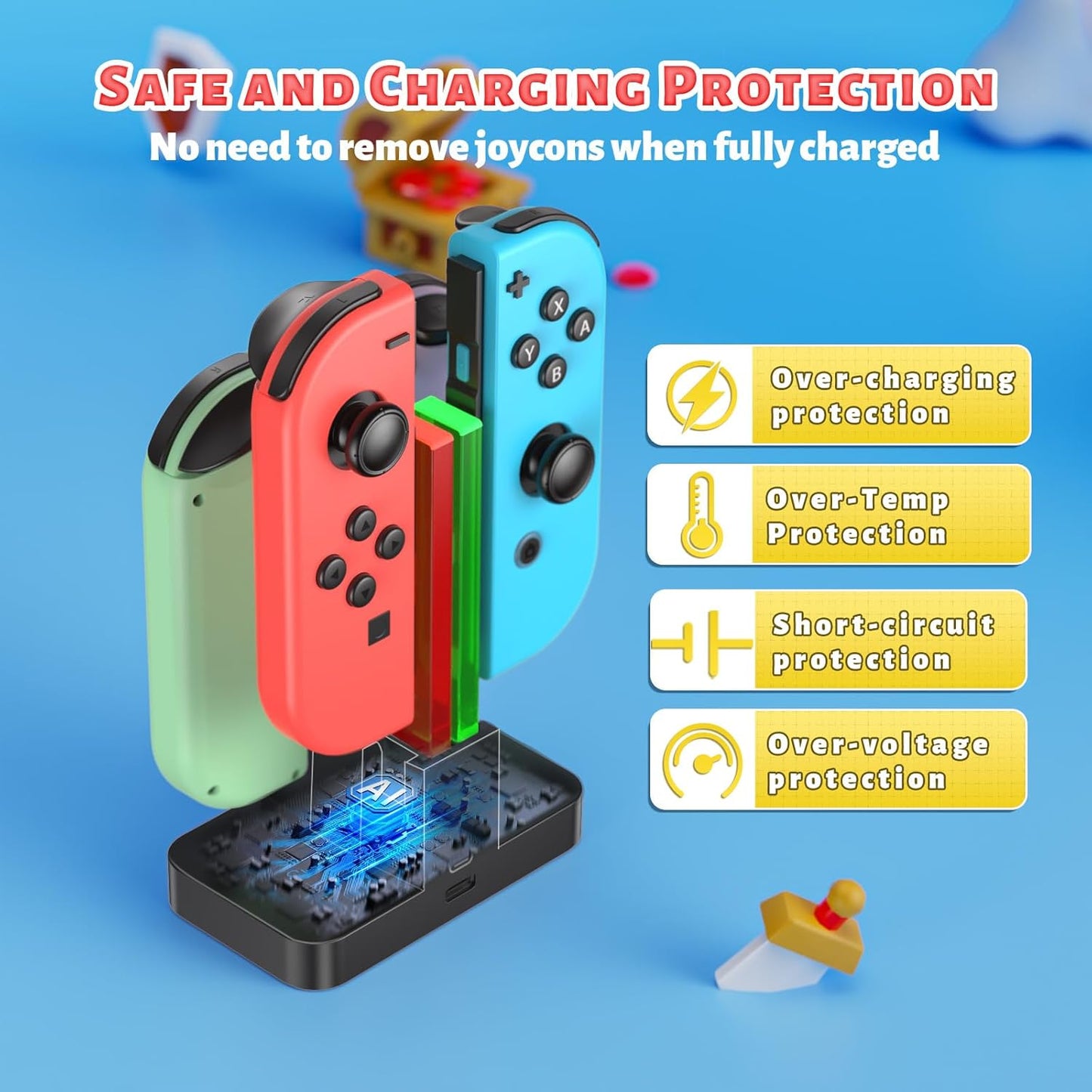 FastSnail Charging Dock Compatible with Nintendo Switch for Joy Con & OLED Model Controller with Lamppost LED Indication, Charger Stand Station with Charging Cable