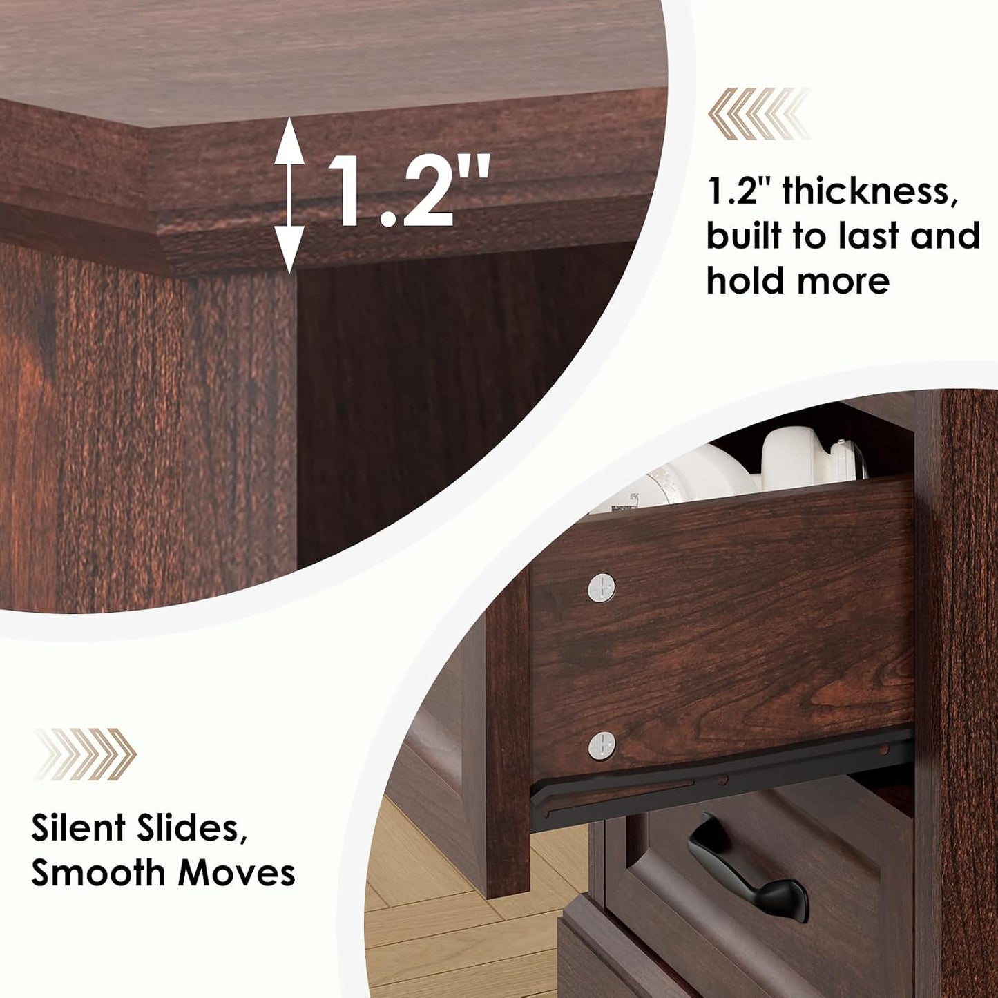 HOMMPA Farmhouse Nightstand w/Charging Station, Open Shelf 23.6''H Cherry