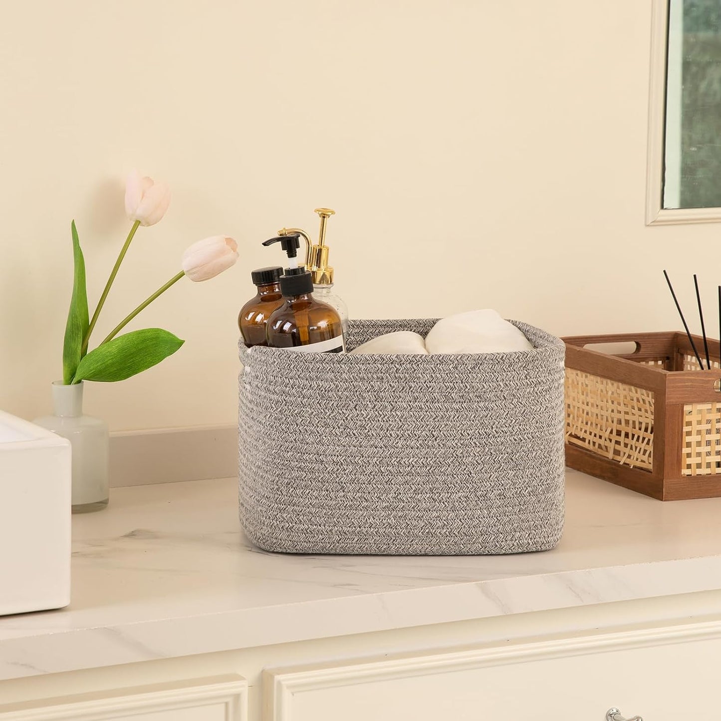 OIAHOMY 4 Pack Storage Baskets for Organizing 15L Cube Storage Bins Grey
