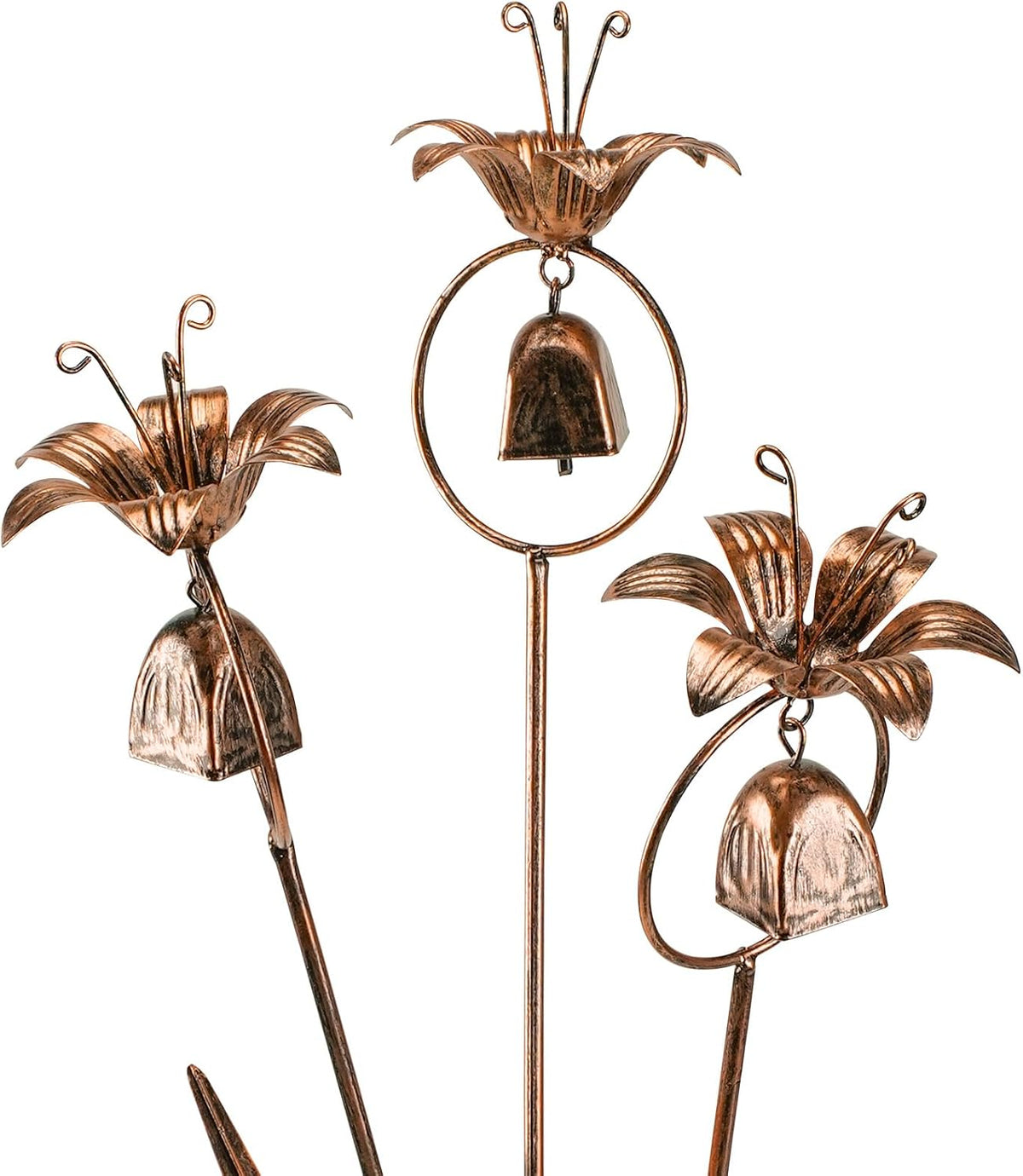 WSgift Gardens Metal Calla Lily Flowers with Bells for Outside Yard Art Metal Lilies Bronze