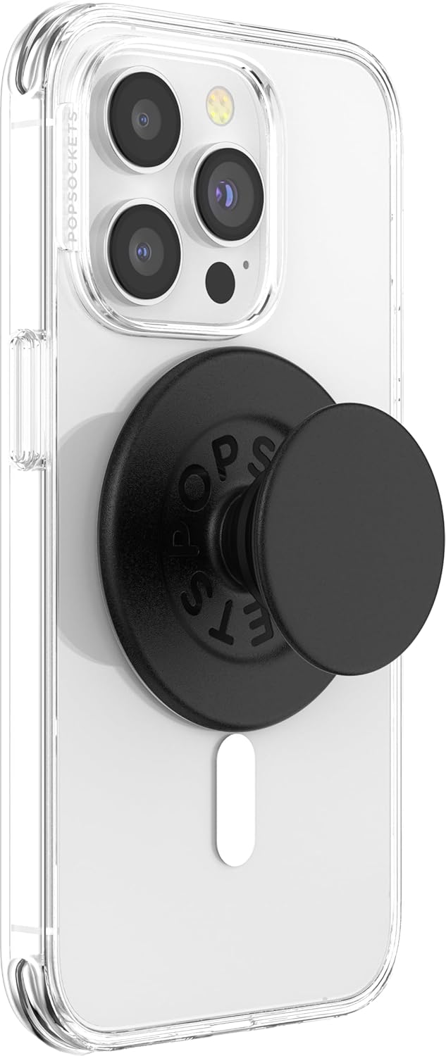 PopSockets Phone Grip for MagSafe with Kickstand, Magnetic Stand, Swappable Top, Secure Hold for iPhone MagSafe Cases, Phone & Tablet Grip - Plant Based - Black