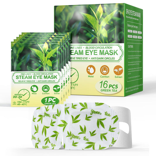 16 Packs Steam Eye Masks for Dry Eyes, Self Heating Warm Compress Green Tea