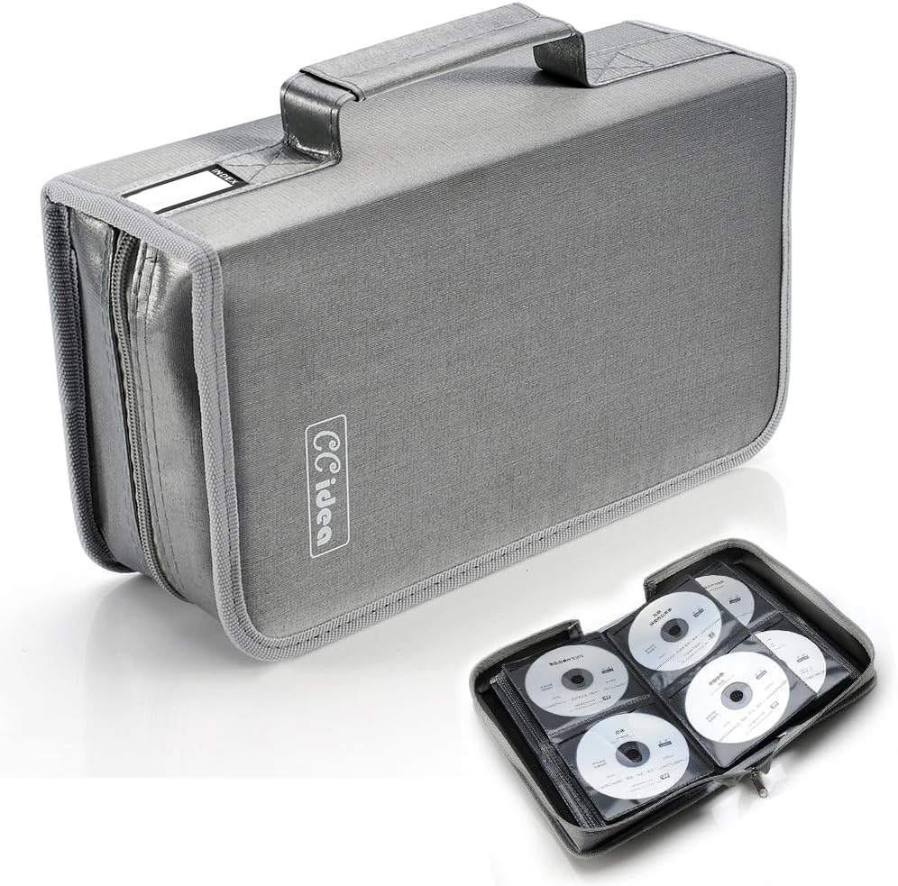 CCidea CD Case DVD Storage Holder, 128 Capacity DVD Cases Organizer CD Plastic Protective Carrying Binder,Portable Cd Wallet for Home Travel (Gray)