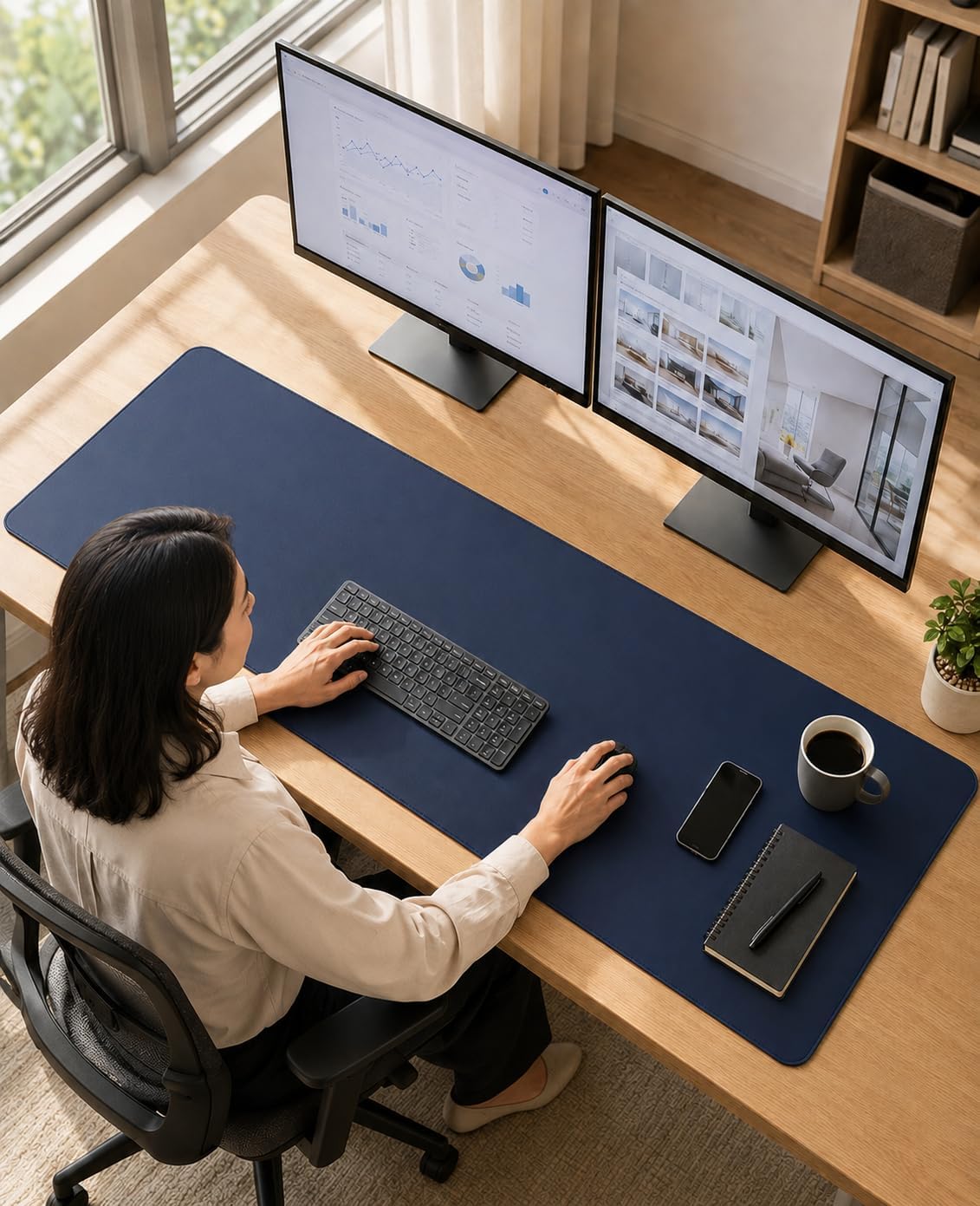 Large Desk mat, Leather Desk Pad Protector,Office Desk Mat,Mouse Pad, Non-Slip Desk Blotter, Laptop Desk Pad, Waterproof Desk Writing Pad for Office&Home (Midnight Blue, 55" x 17")