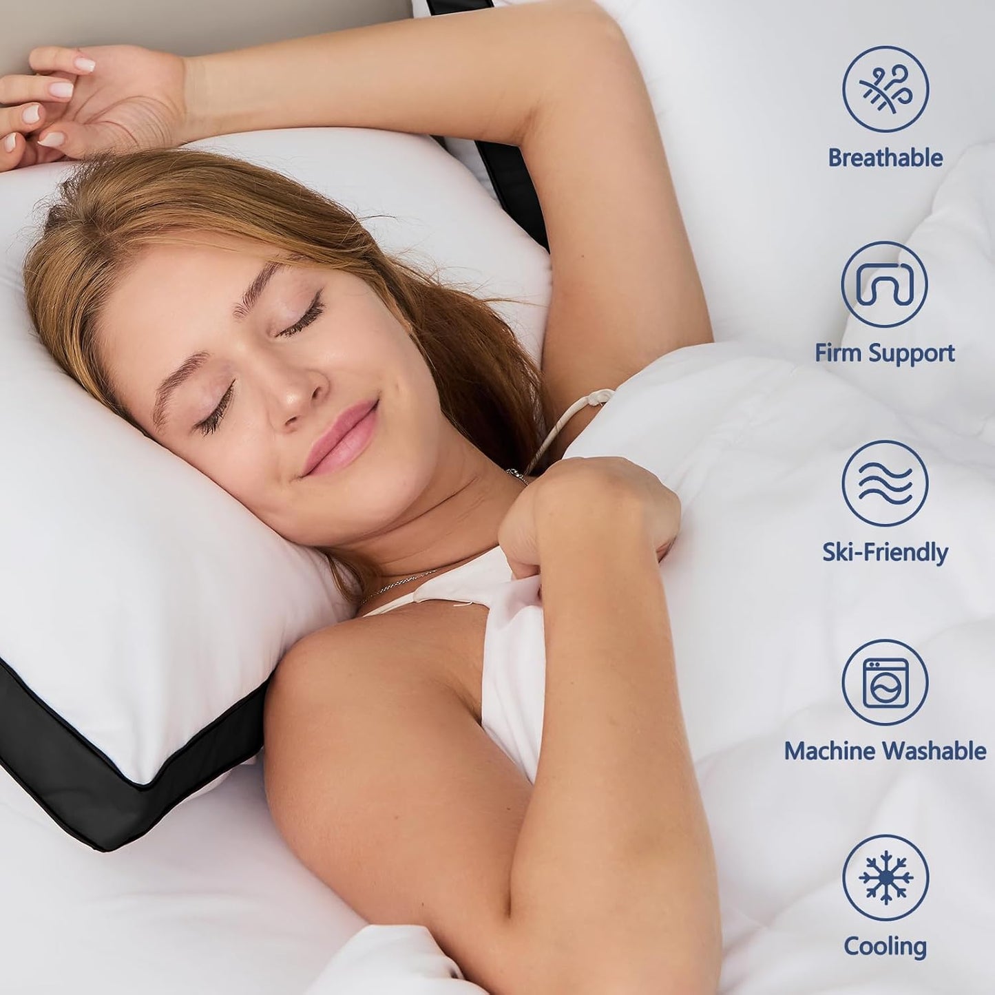 CozyLux Pillows King Size Set of 2, Soft and Supportive 3D Down Alternative Bed Pillow for Sleeping 2 Pack Black, Luxury Hotel Quality Gusseted Bedding Pillows for Back, Stomach or Side Sleepers 18x34