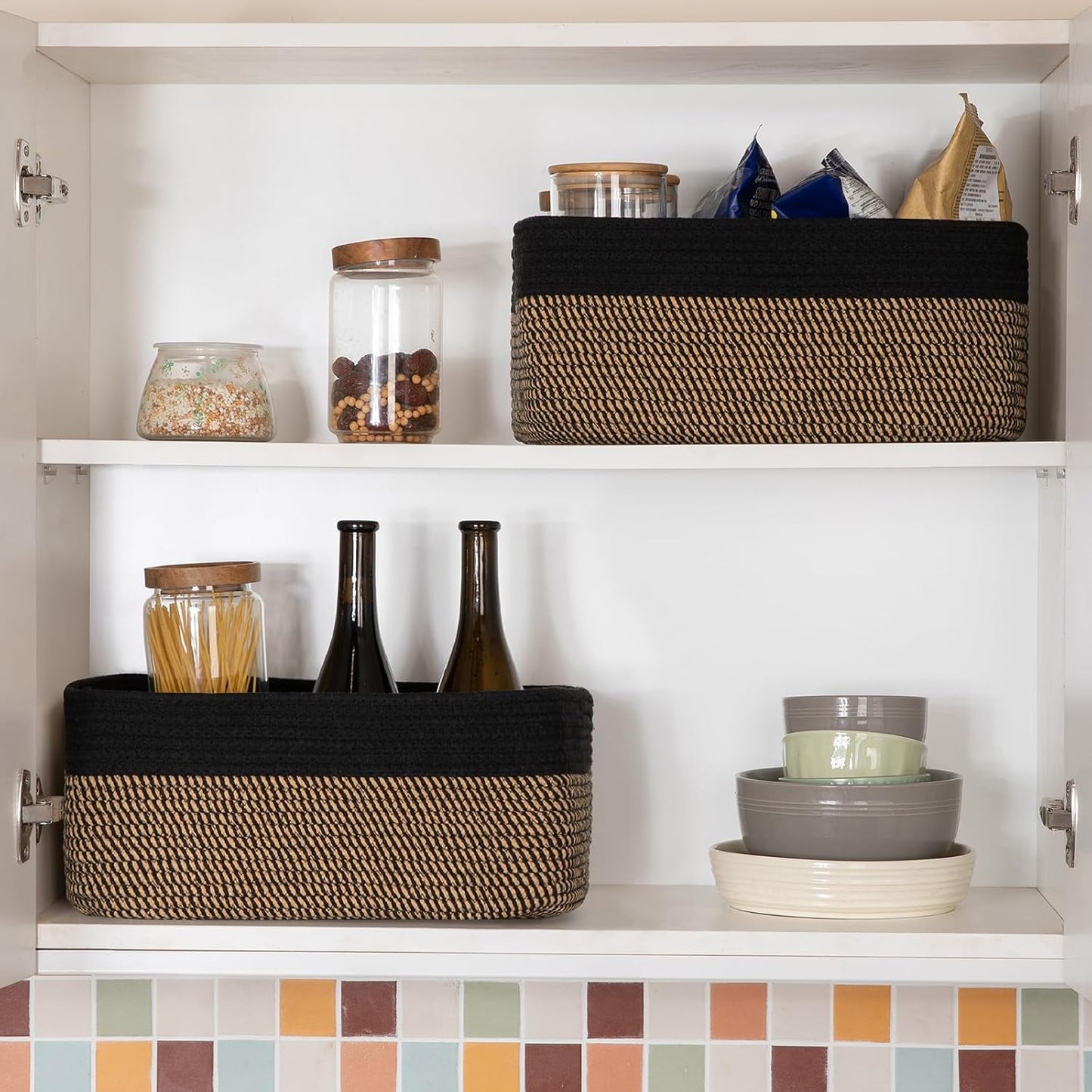 OIASKET Storage Baskets for Organizing 3 Pack, Woven Baskets for Shelves, | Closet Organizer Bins with Handle, Empty Gift Basket, Toy Storage for Toys, Blankets, Towels, Clothes, Books, 15"x11.42"x6.7"