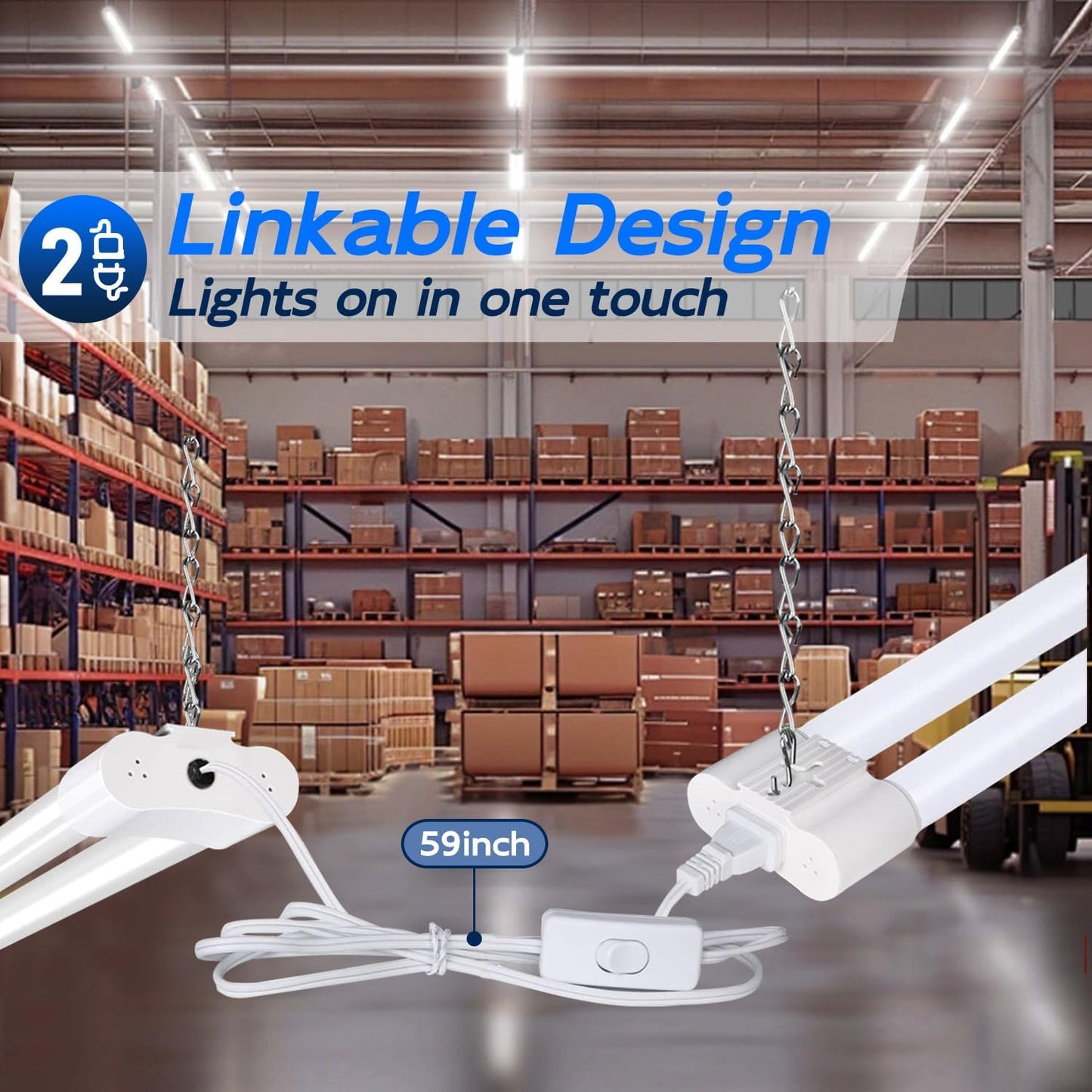 hykolity 2 Pack 4FT Linkable LED Shop Light for Garage, 4400lm, 4FT 42W Utility Light Fixture, 5000K Daylight LED Workbench Light with Plug, Hanging or Surface Mount, White - ETL