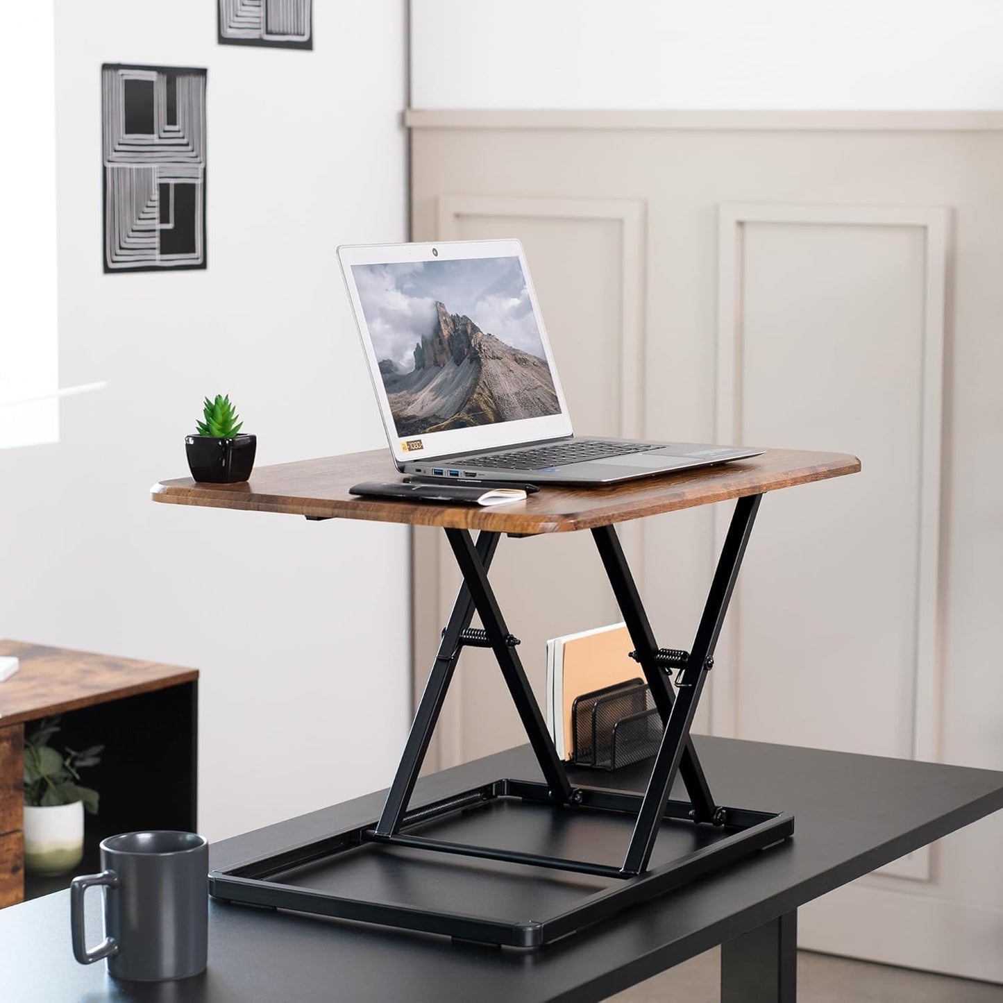 VIVO Ultra-Slim Single Top Height Adjustable Standing Desk Riser, Compact Sit Stand Desktop Converter for Monitor or Laptop, Rustic Vintage Brown, DESK-V001JN