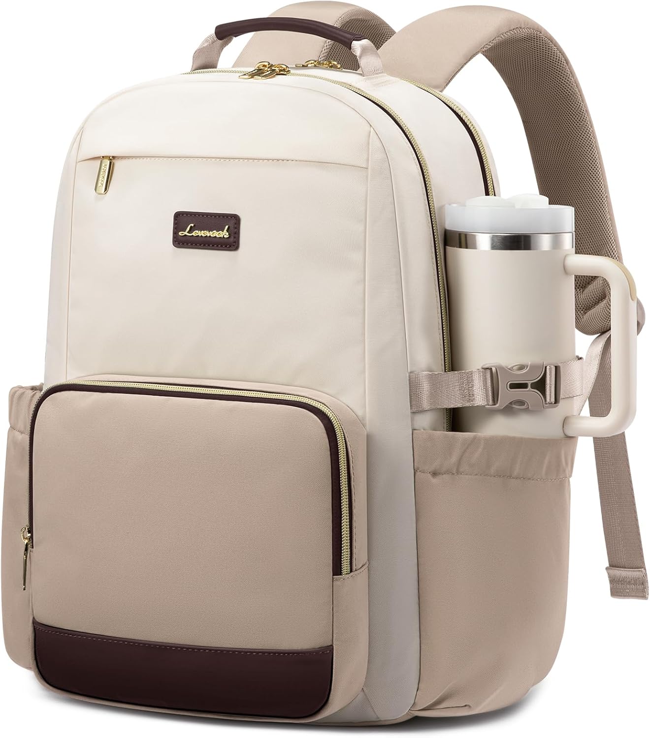 LOVEVOOK Laptop Backpack for Women with Pouch Pocket for Large Capacity Cup,15.6 Inch Teacher Nurse College Work Travel Backpack Purse,Waterproof Laptop Computer Bags,Beige-Black-Brown+Diamond-shaped