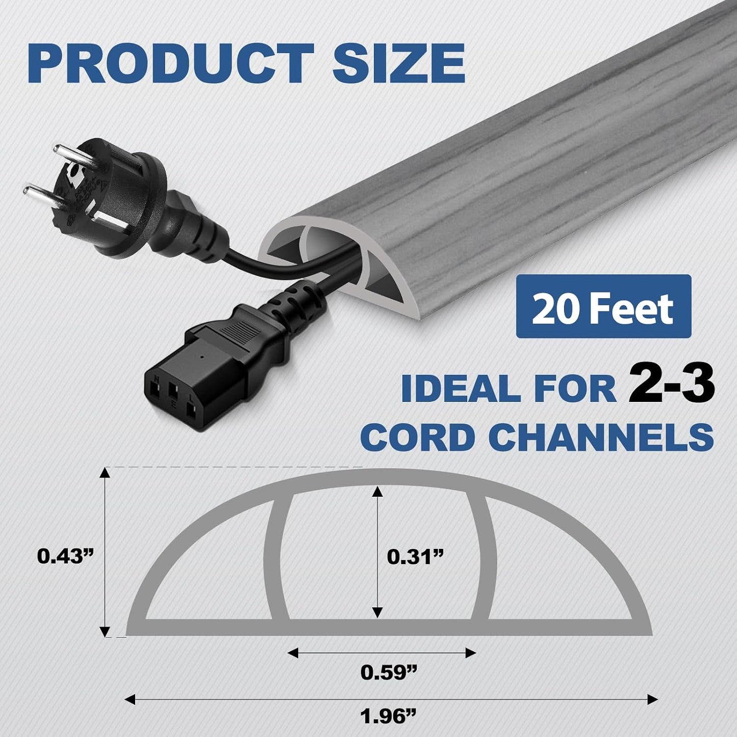 Floor Cord Cover for Wires on Floor Self Adhesive Cord Hider | Floor Cable Cover Floor Wire Covers for Cords Prevent Cable Trips, Cord Cavity W 0.59" x H 0.31", Gray Wood, 20Ft
