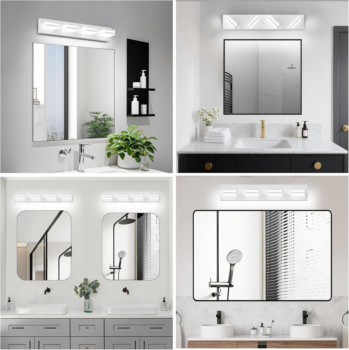 IZORRO LED Modern Bathroom Lights Fixtures(4-Light,Dimmable,360°Rotate),Matte White Acrylic Wall Lighting,Vanity Lights for Bathroom Over Mirror - 6000k 24In （No Assembly Required）