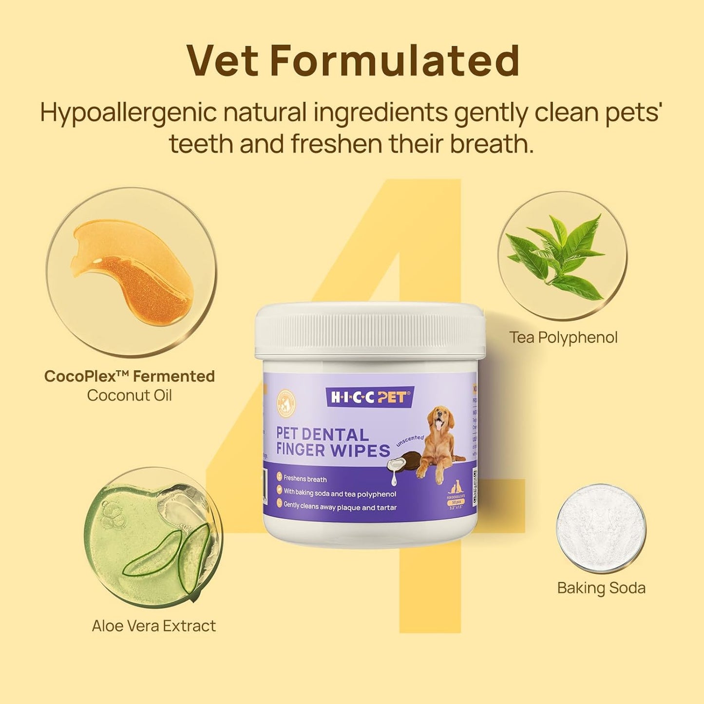 HICC Pet Teeth Cleaning Wipes for Dogs & Cats, Vet-Recommended Remove Bad Breath & Plaque & Tartar Buildup, Dog Tooth Brushing Kit, Dog Breath Freshener, Dogs Toothbrush & Toothpaste Alternatives