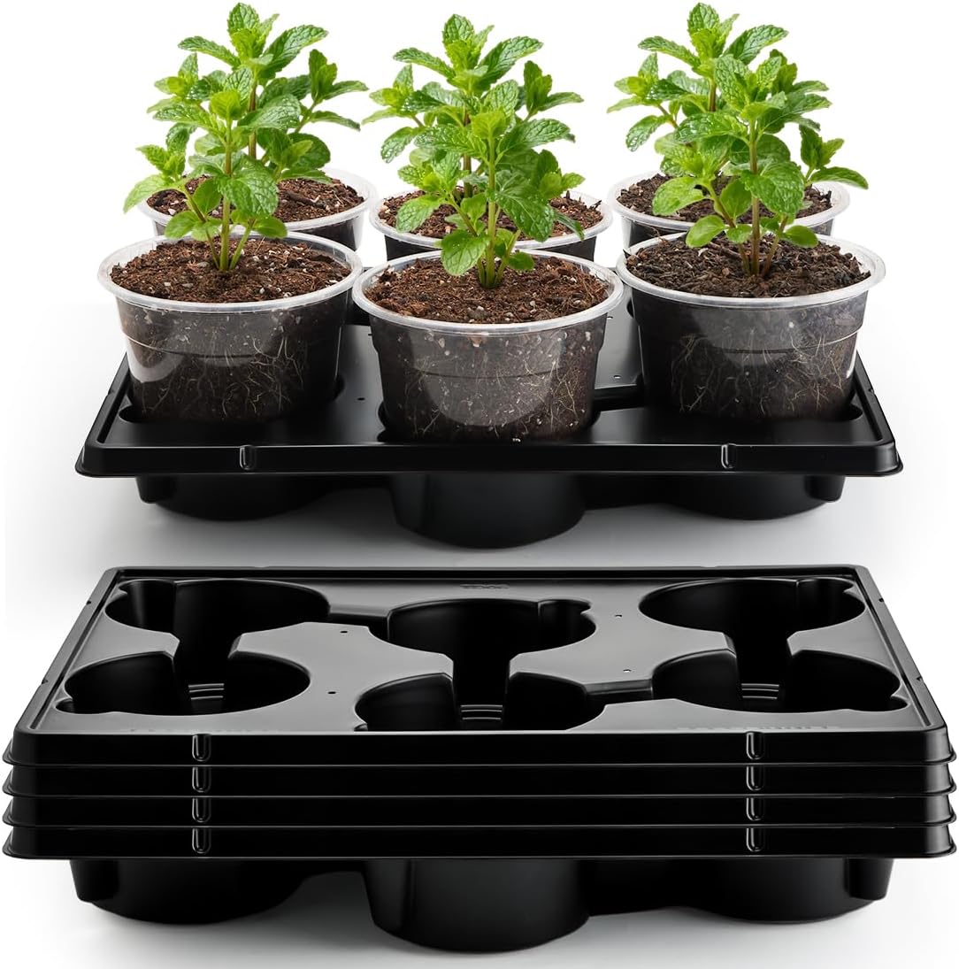 RooTrimmer 20 Cell Plant Trays for Carrying 3 inch Round Nursery Pots, Sturdy Plastic Trays Suitable for Holding 100 pcs Peat Pots ((5 Packs - Trays Only, Pots Not Included))