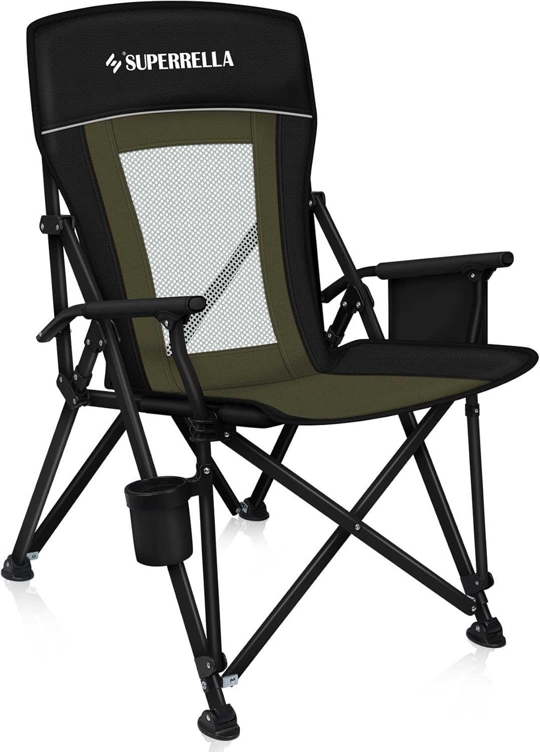 Camping Chair Portable Folding Lawn Chair Comfortable Hard Arm Sturdy for Family Camp, Outdoor, Sports, Beach, Travel, Support 400 lbs, Black&Green