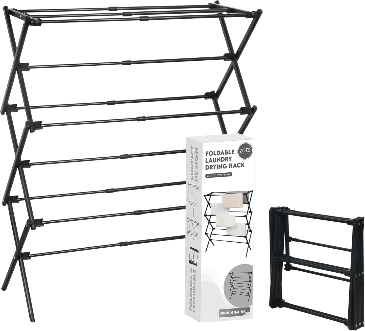 ZOES HOMEWARE 2026 Enhanced Clothes Drying Rack | Foldable Drying Rack Clothing for Laundry | Small Collapsible Portable Dryers for Laundry | Use for Indoor & Outdoor | White 37.5"x29"x12"