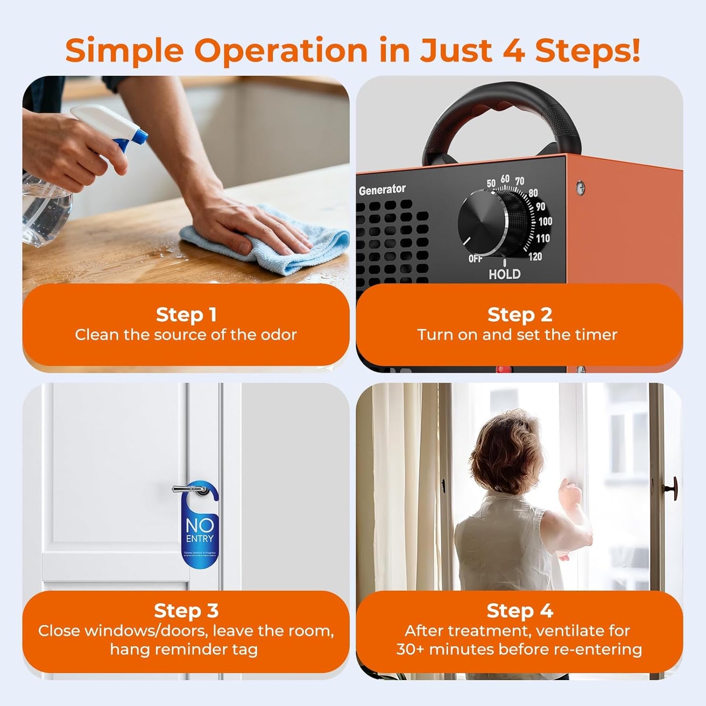 Ozone Generator 160,000mg/H with Temp/Humidity Display - 120 Min Timer O3 Ionizer Air Purifier for Large Spaces (5000 Sq.Ft) - Upgraded Ozone Machine for Cars, Homes, Hotels, Kitchens & Pet Areas