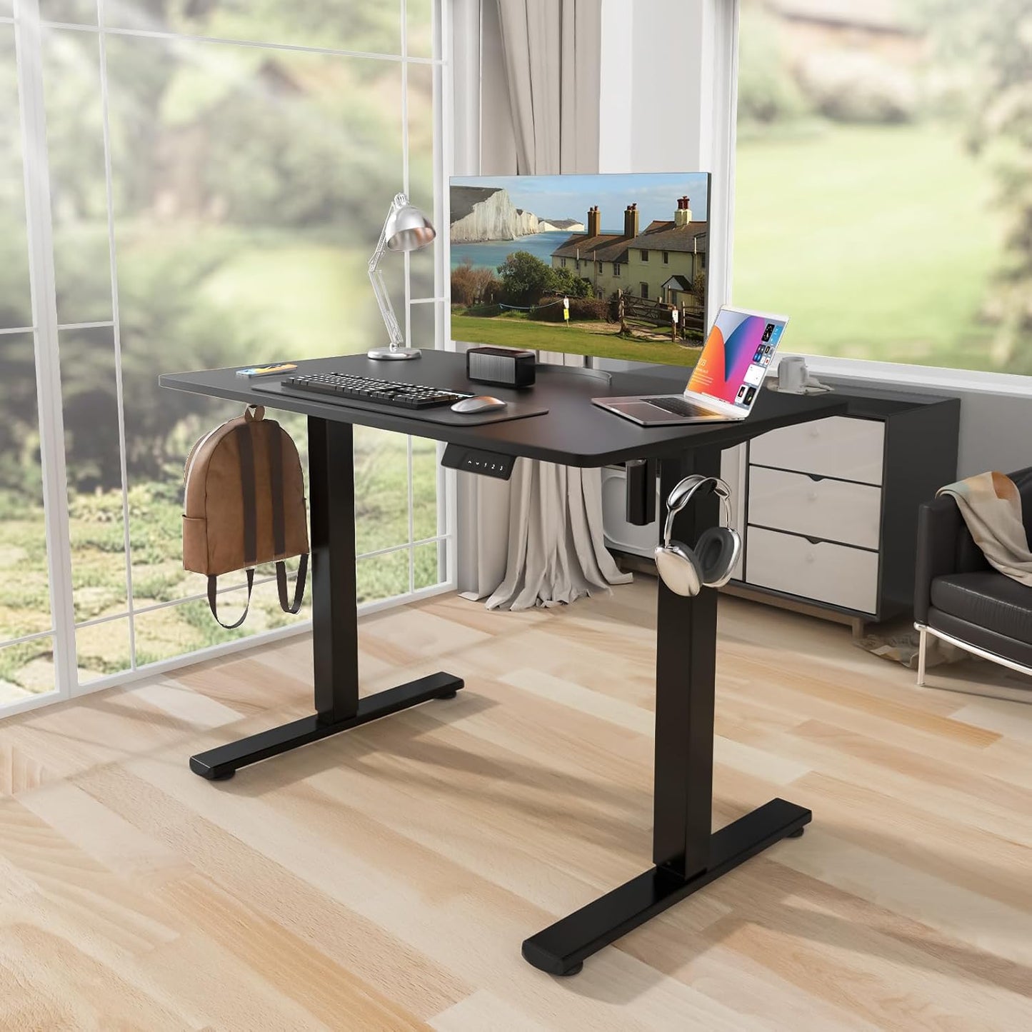Kingant Standing Desk Height Adjustable Small Electric Stand Up Desks [35 x 20 Inch] - Ergonomic Sit Stand Desk Rising Desks for Home Office Computer Desk Stand Desk Workstation